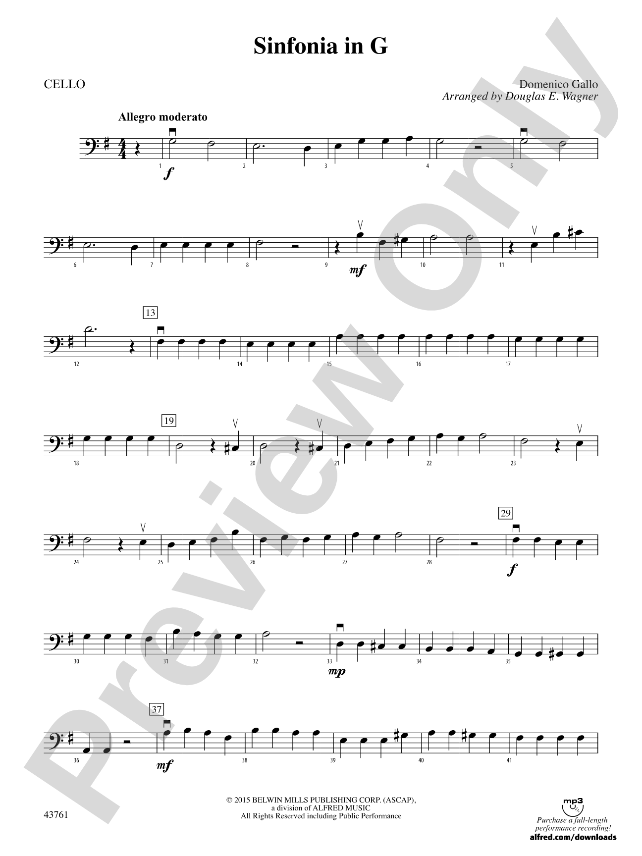 Sinfonia in G: Cello