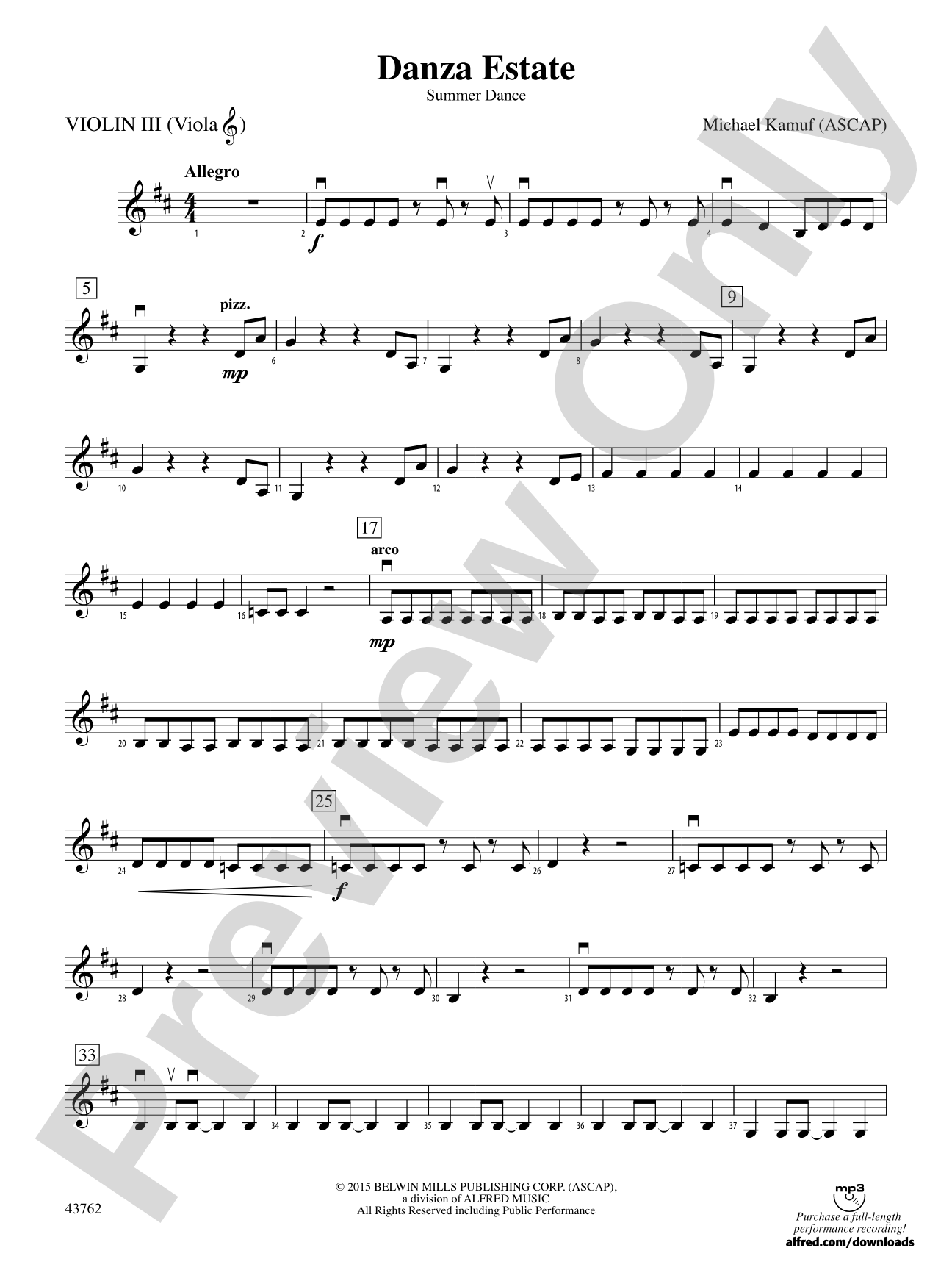 Danza Estate: 3rd Violin (Viola [TC])