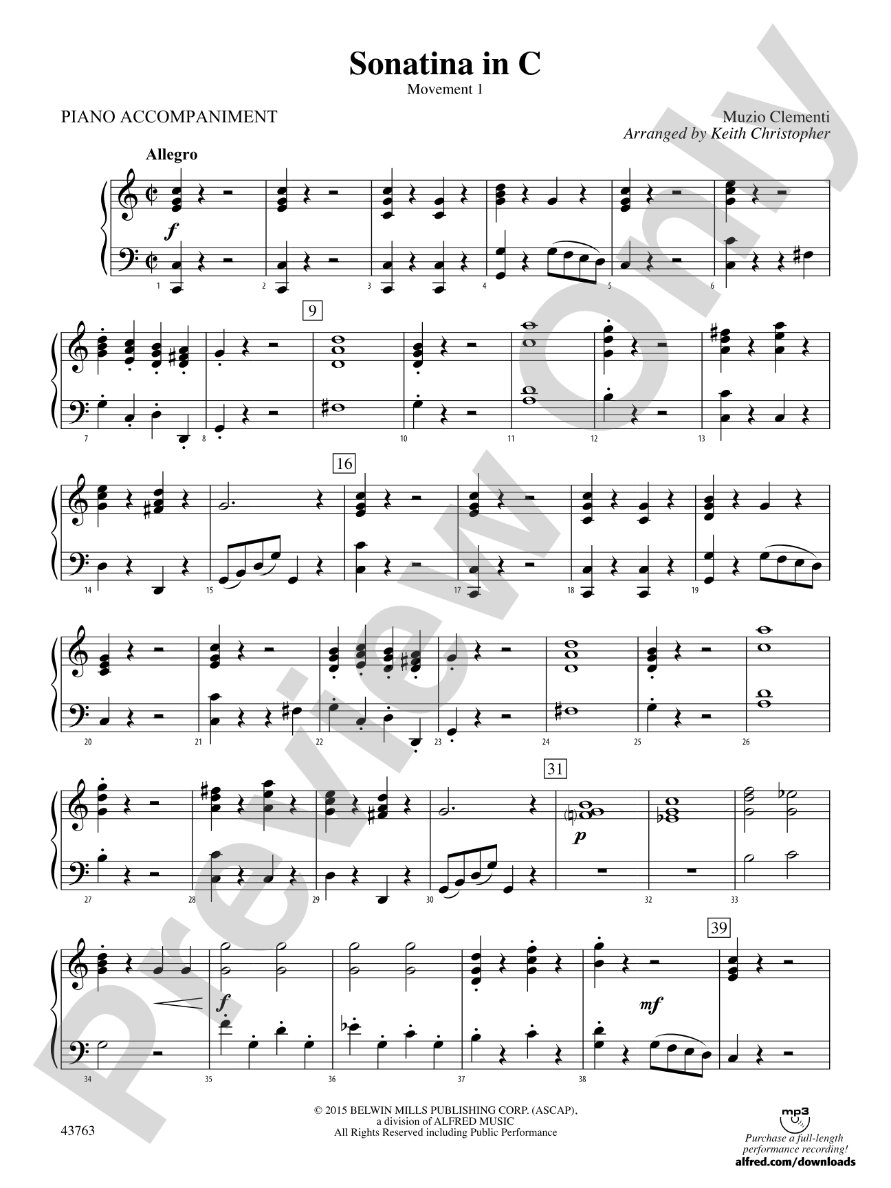 Sonatina in C: Piano Accompaniment