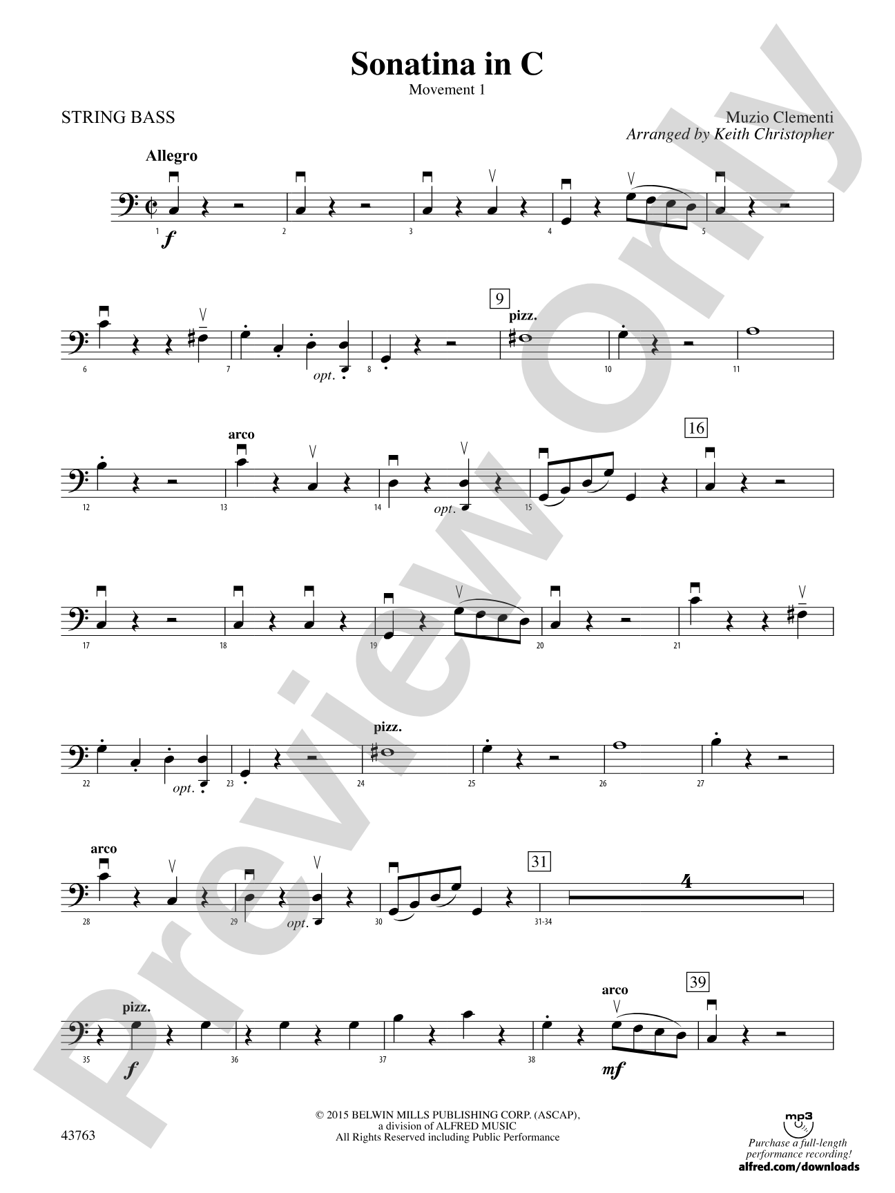 Sonatina in C: String Bass