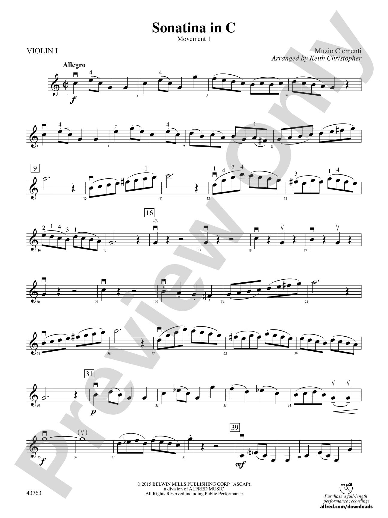 Sonatina in C: 1st Violin