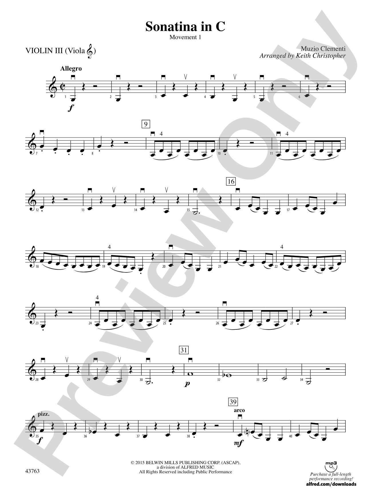 Sonatina in C: 3rd Violin (Viola [TC])
