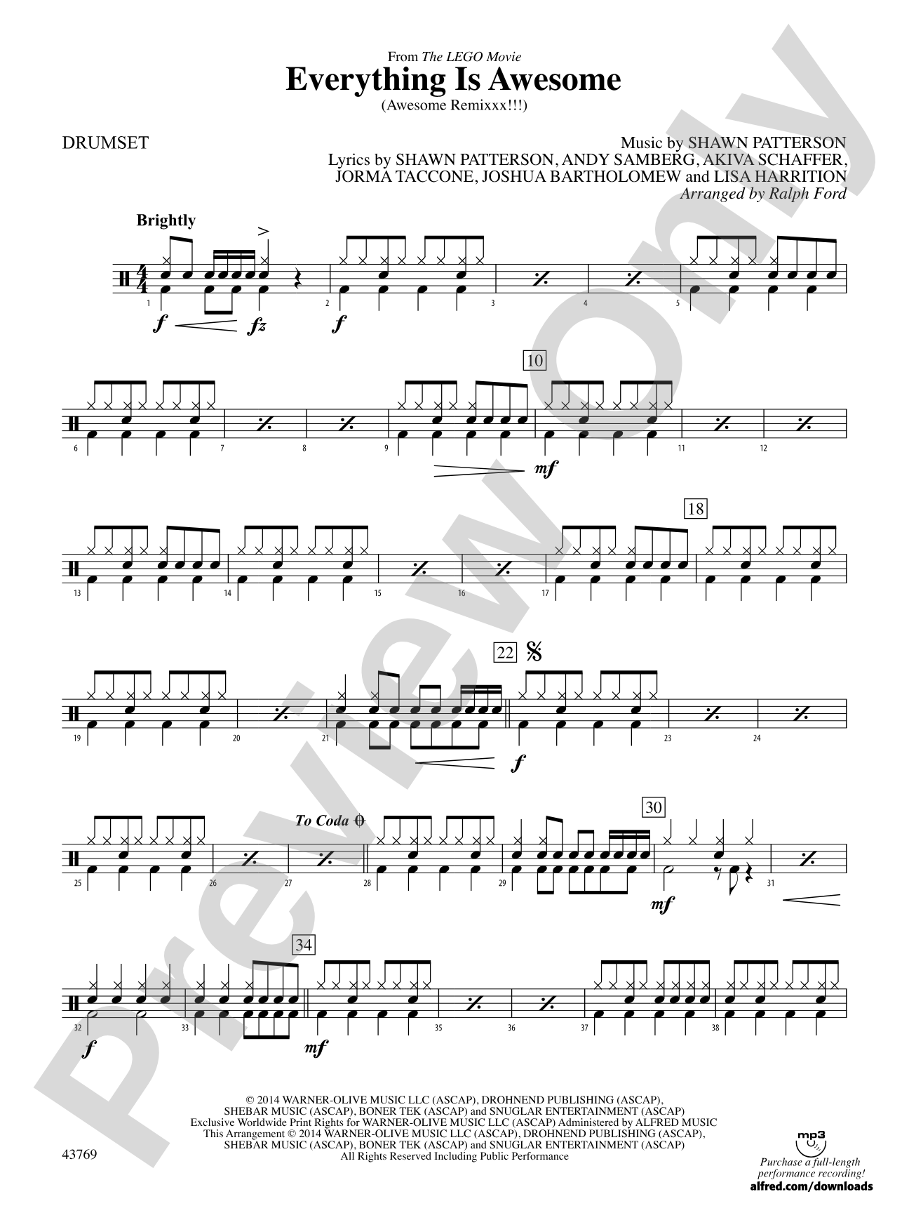 Everything Is Awesome (from The LEGO Movie): Drums