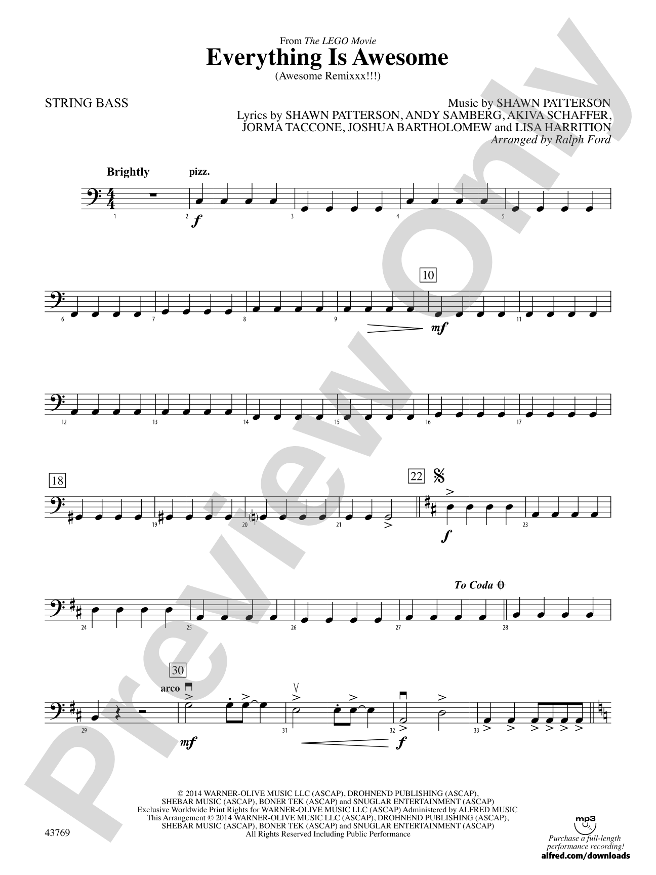 Everything Is Awesome (from The LEGO Movie): String Bass