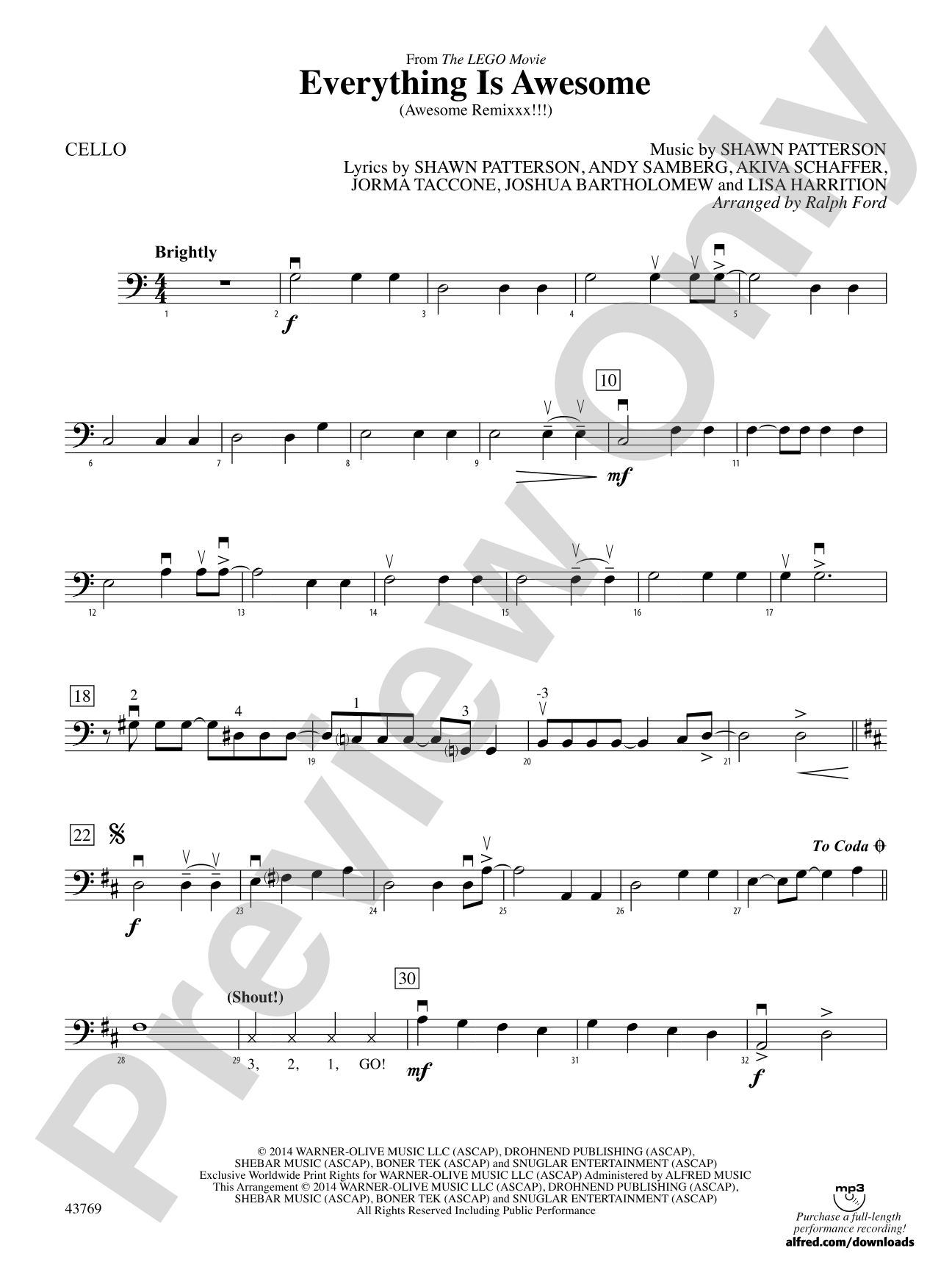 Everything Is Awesome (from The LEGO Movie): Cello