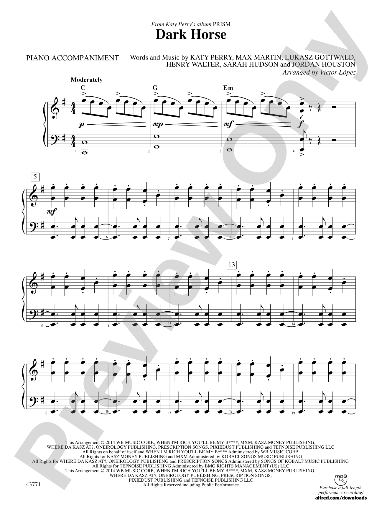Dark Horse: Piano Accompaniment