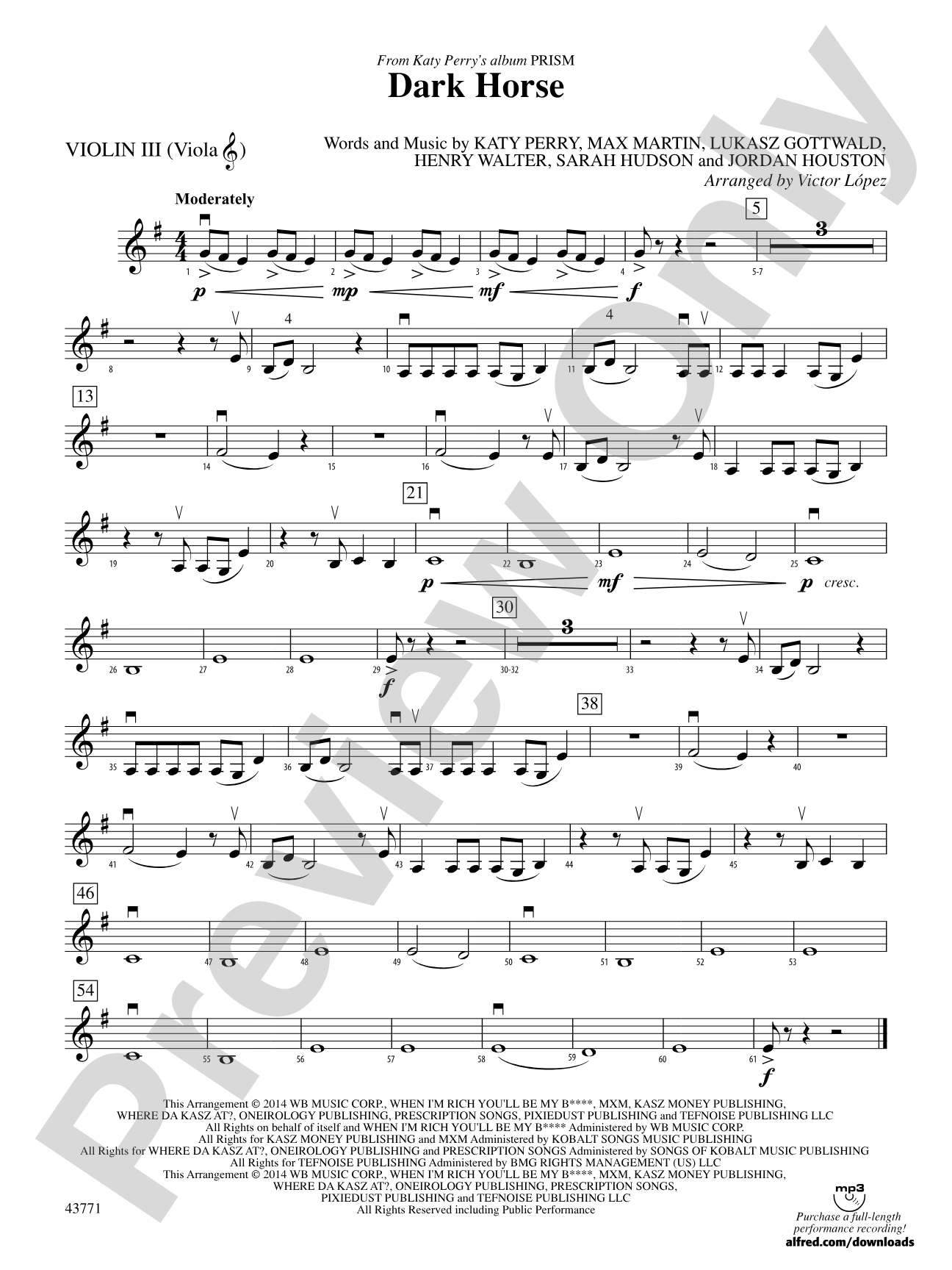 Dark Horse: 3rd Violin (Viola [TC])