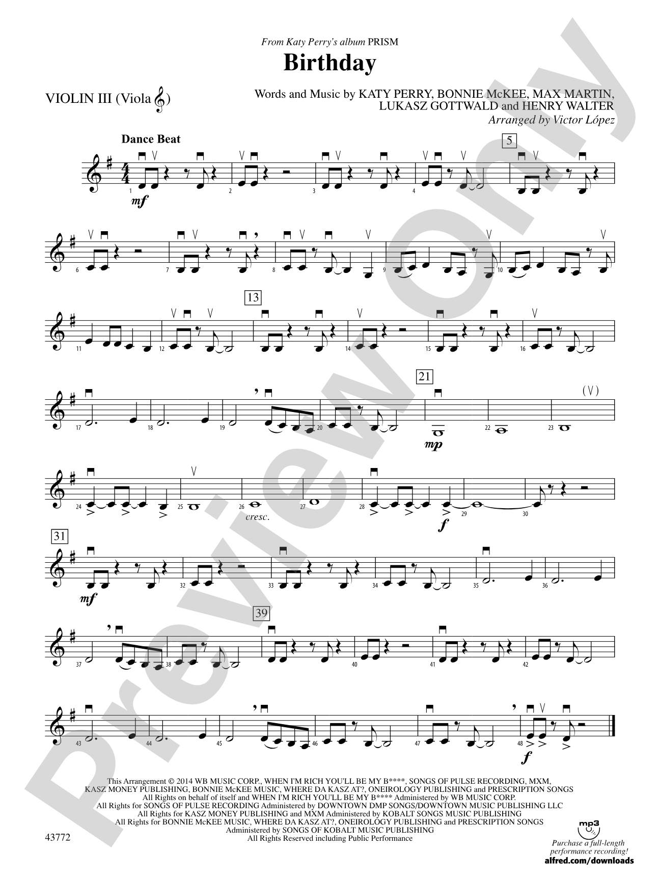 Birthday: 3rd Violin (Viola [TC])