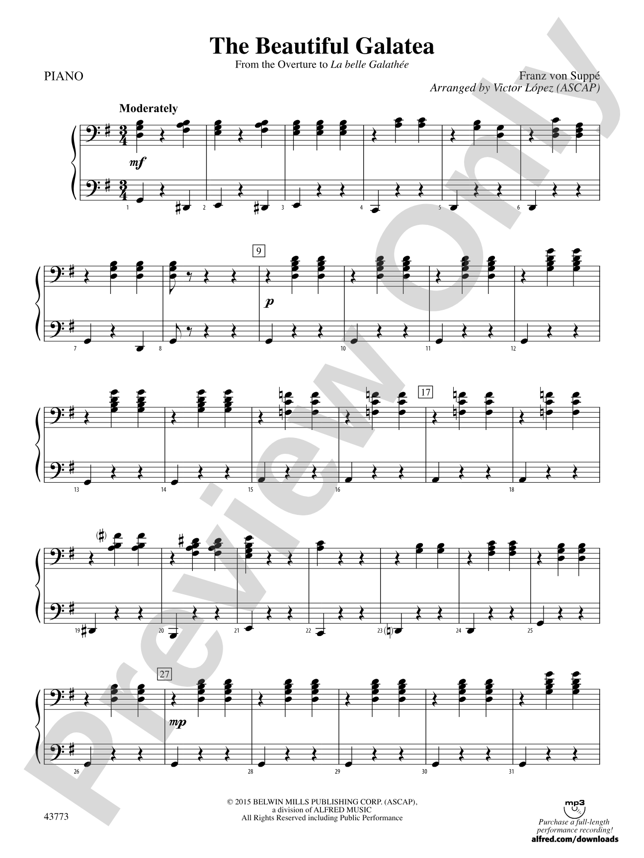 The Beautiful Galatea: Piano Accompaniment