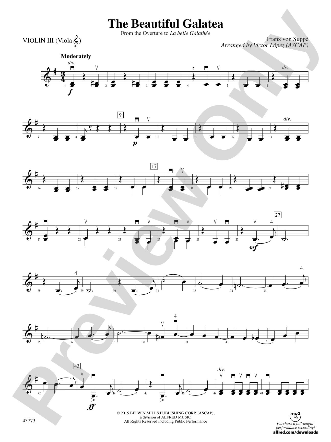 The Beautiful Galatea: 3rd Violin (Viola [TC])