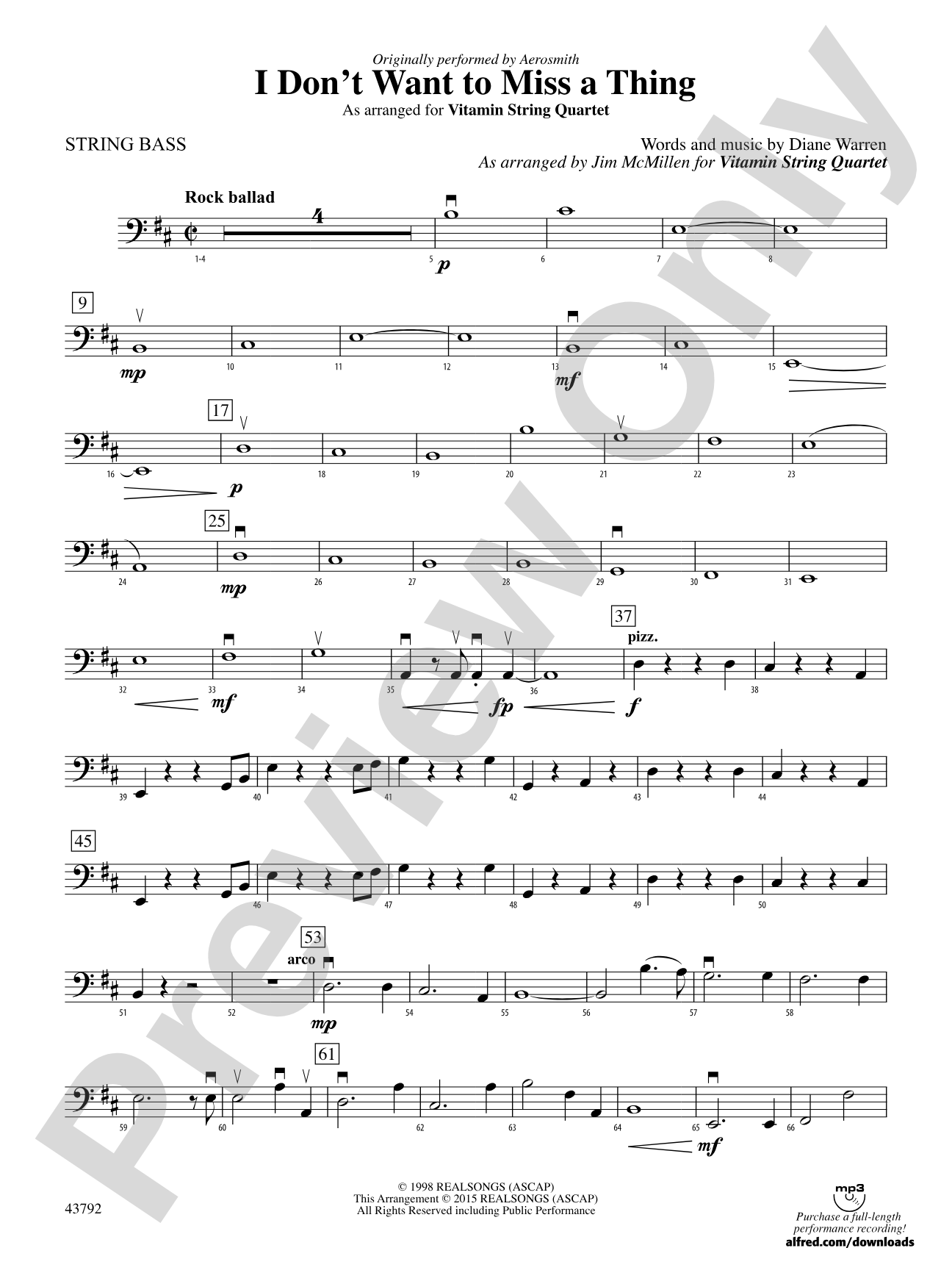 I Don't Want to Miss a Thing: String Bass