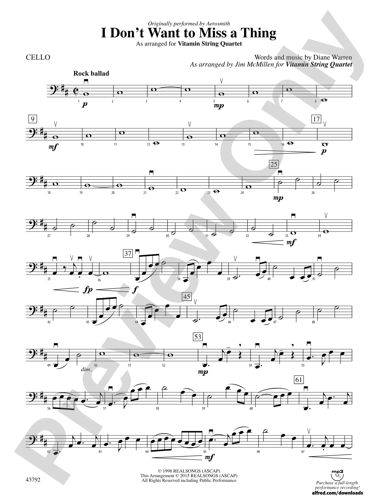 I Don't Want to Miss a Thing: Cello