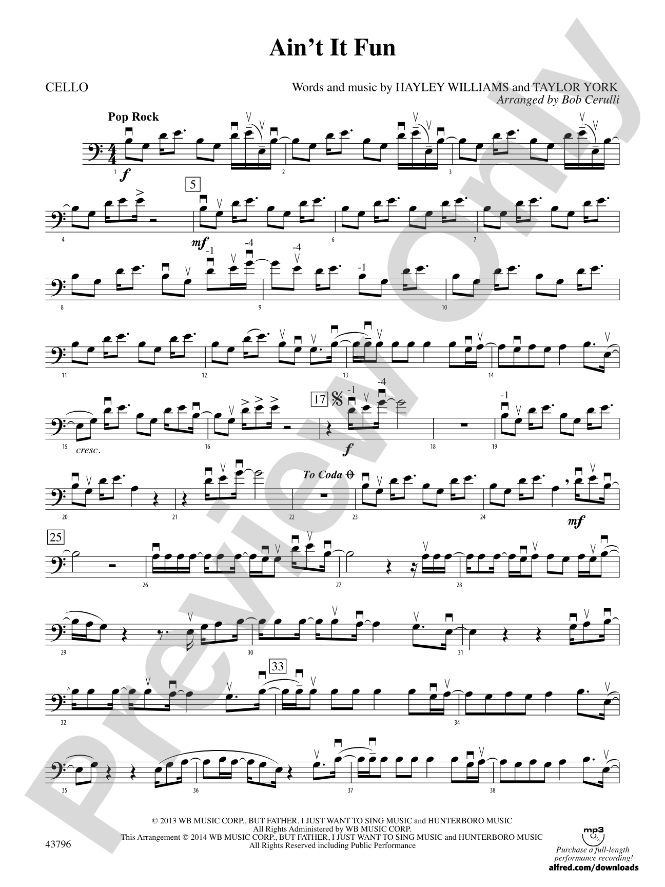 Ain't It Fun: Cello
