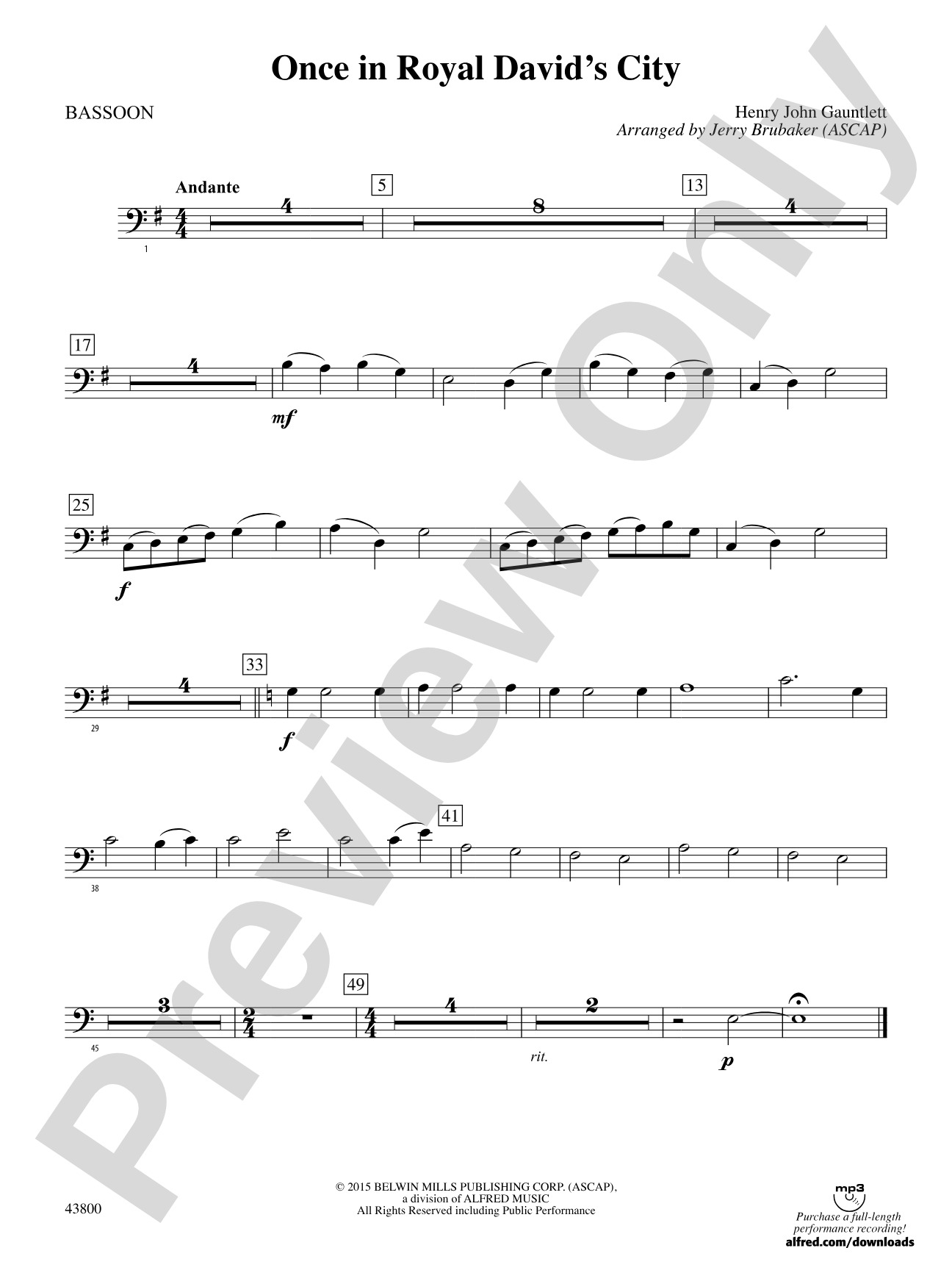Once in Royal David's City: Bassoon