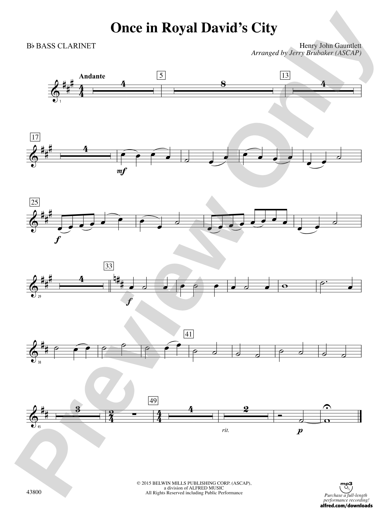 Once in Royal David's City: B-flat Bass Clarinet