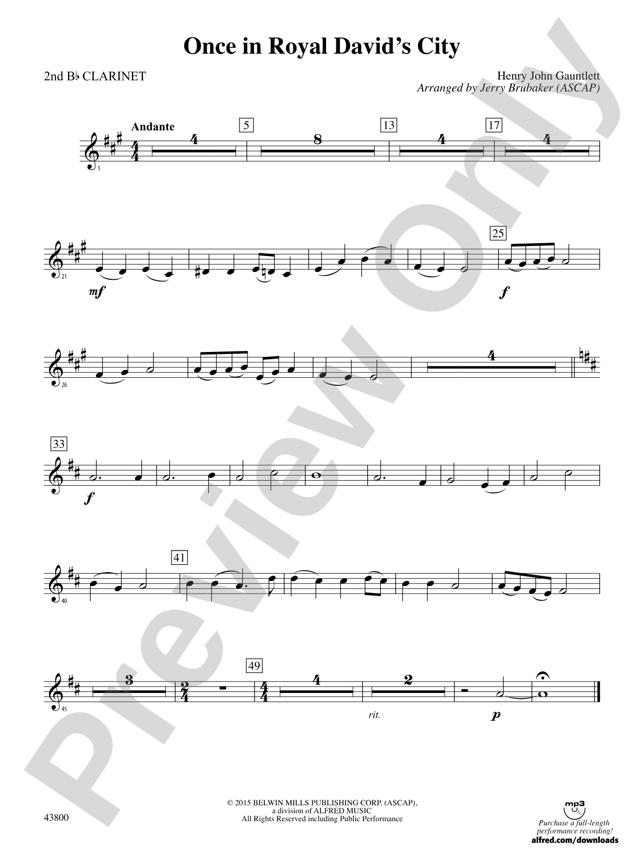 Once in Royal David's City: 2nd B-flat Clarinet