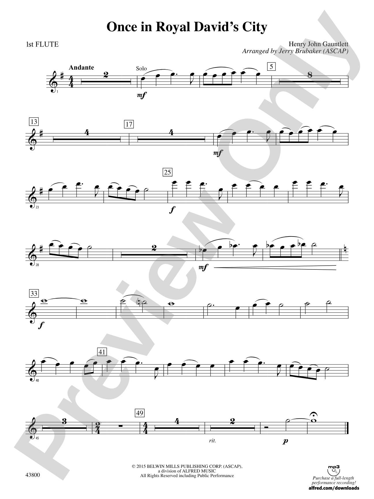 Once in Royal David's City: Flute