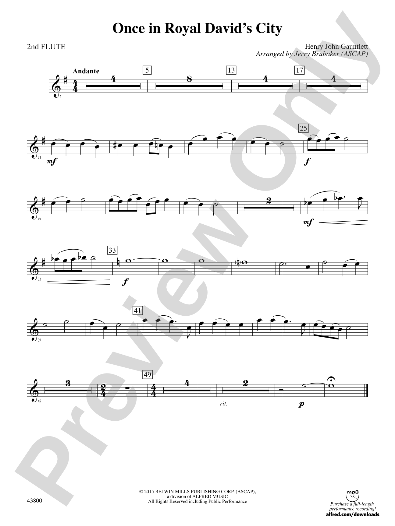 Once in Royal David's City: 2nd Flute