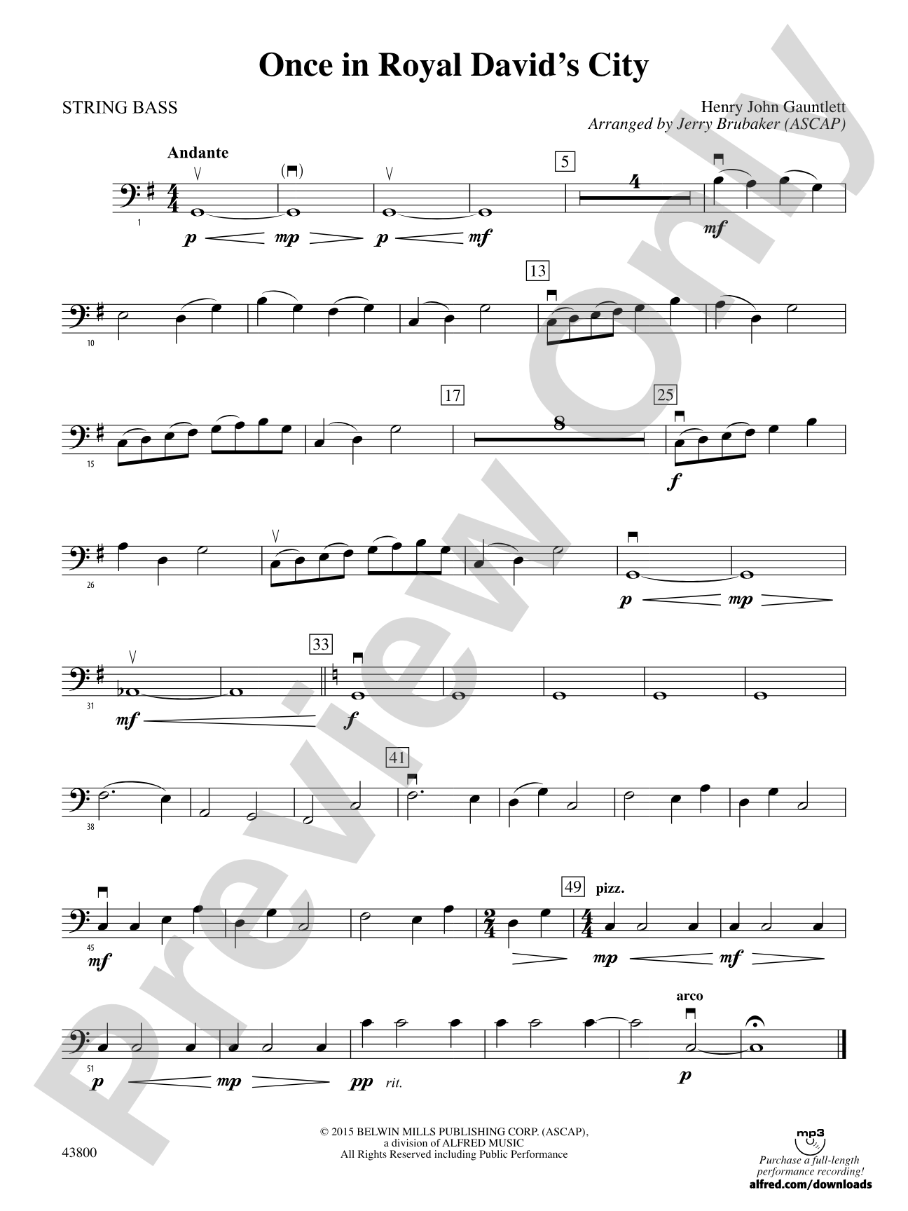 Once in Royal David's City: String Bass