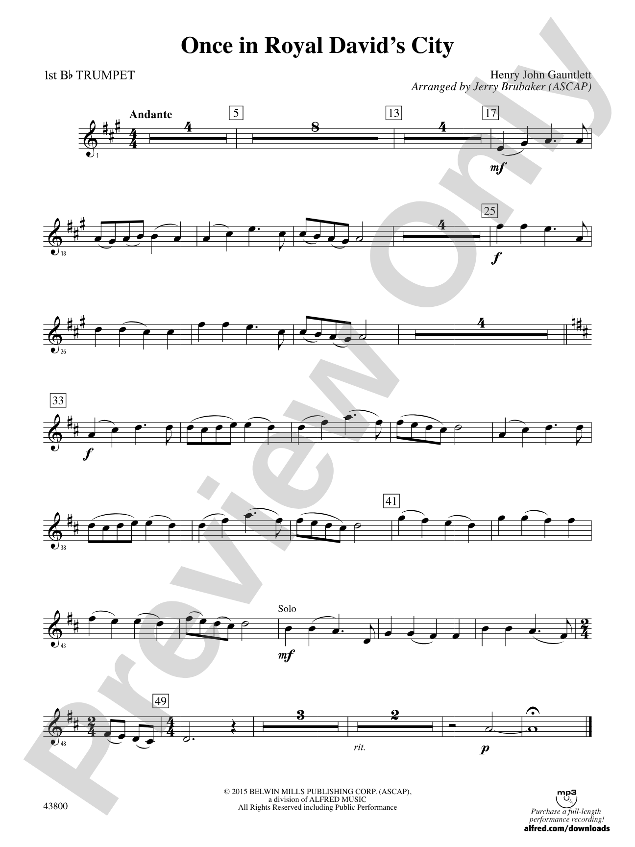 Once in Royal David's City: 1st B-flat Trumpet