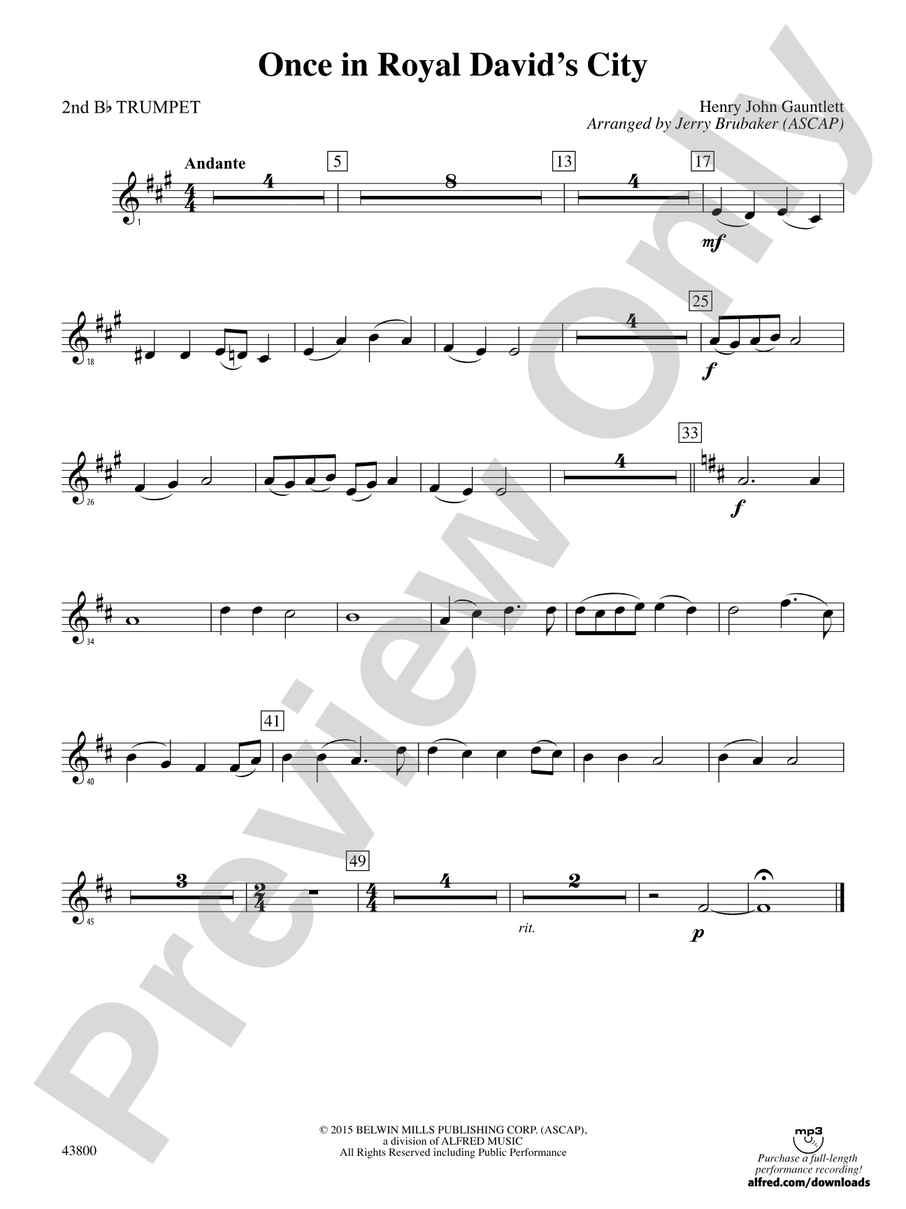 Once in Royal David's City: 2nd B-flat Trumpet