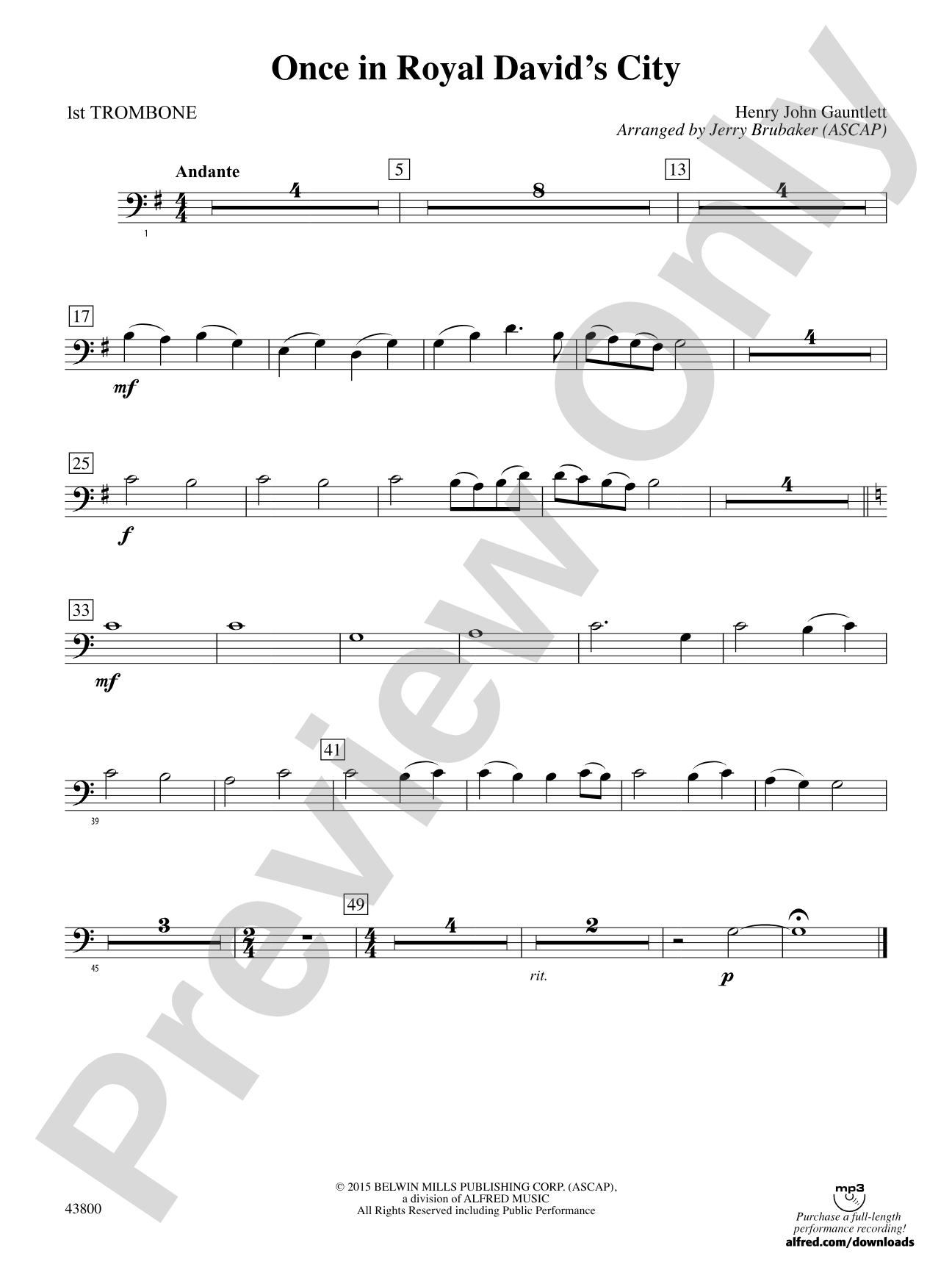 Once in Royal David's City: 1st Trombone