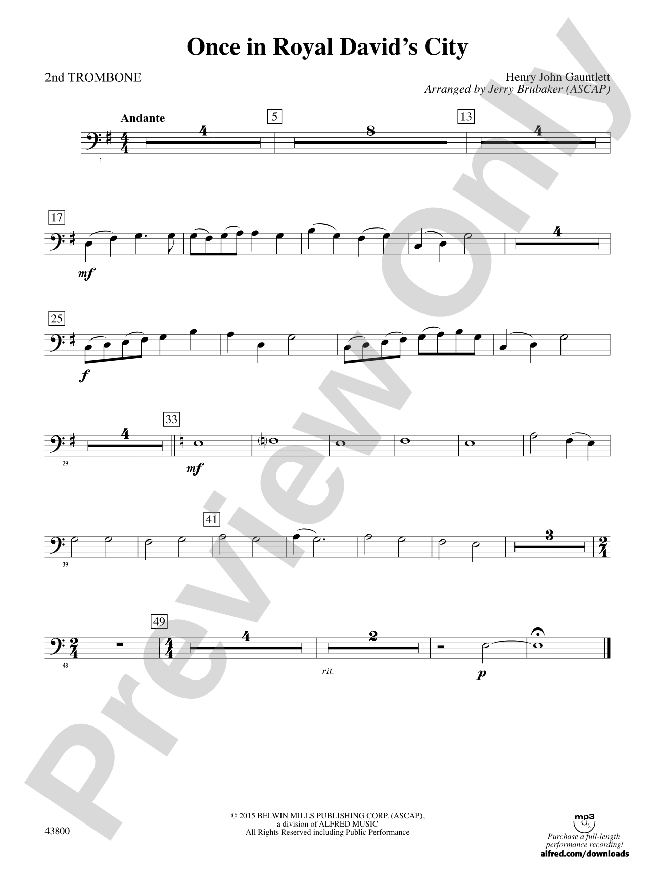 Once in Royal David's City: 2nd Trombone