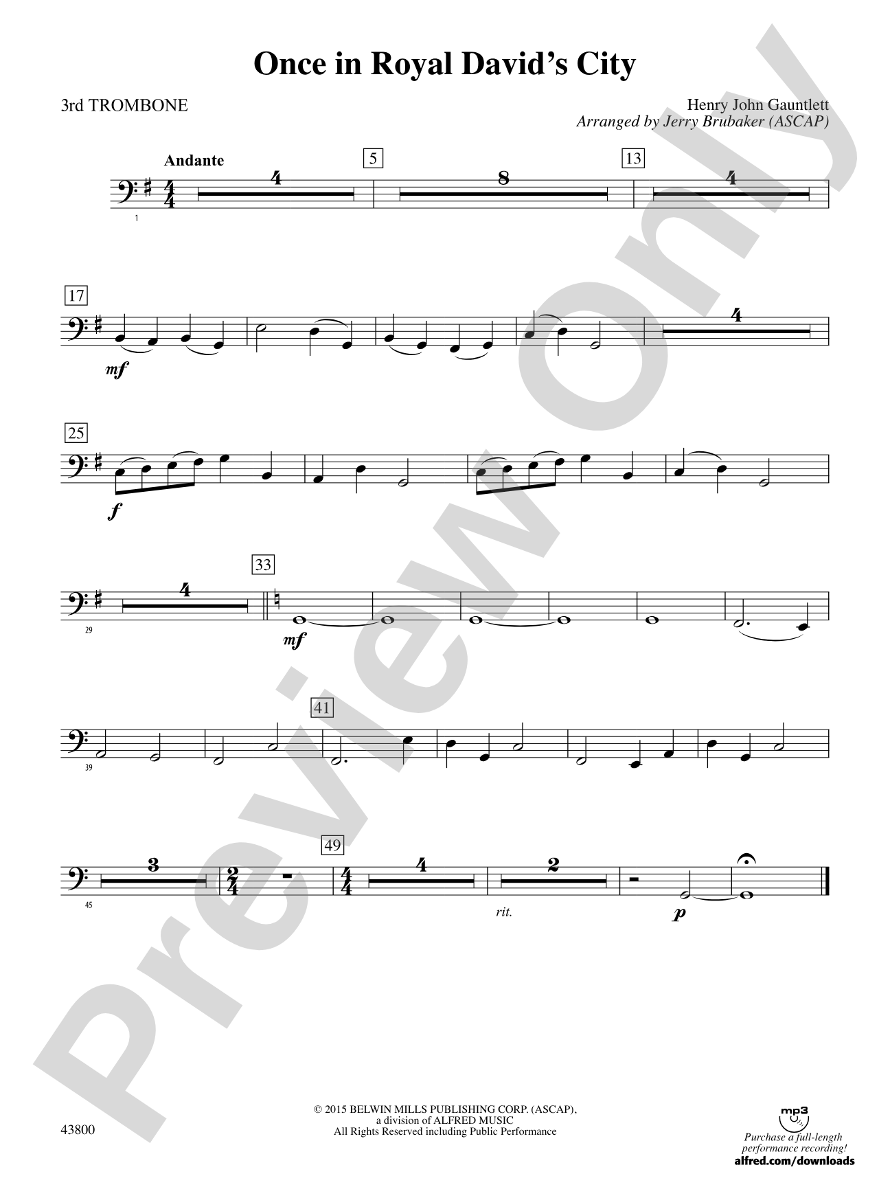 Once in Royal David's City: 3rd Trombone