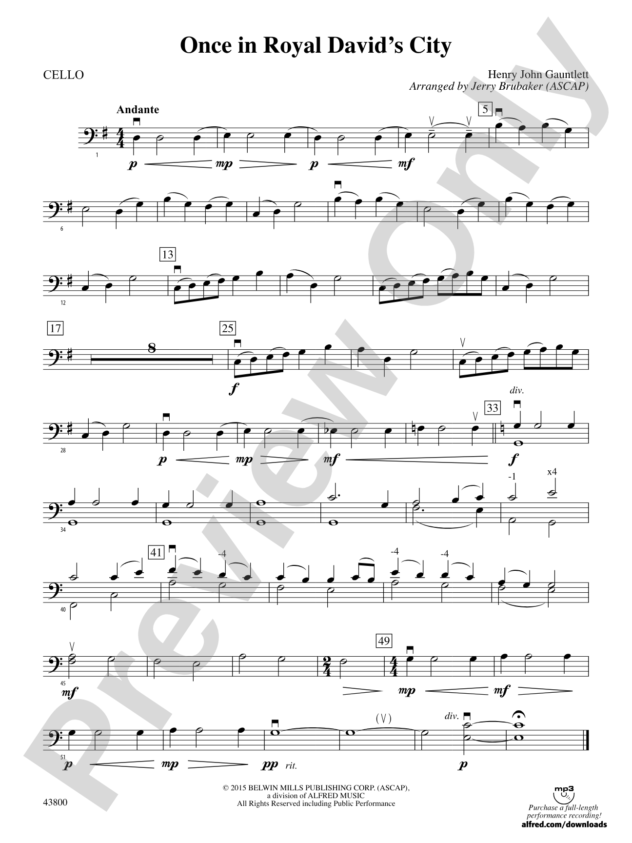 Once in Royal David's City: Cello