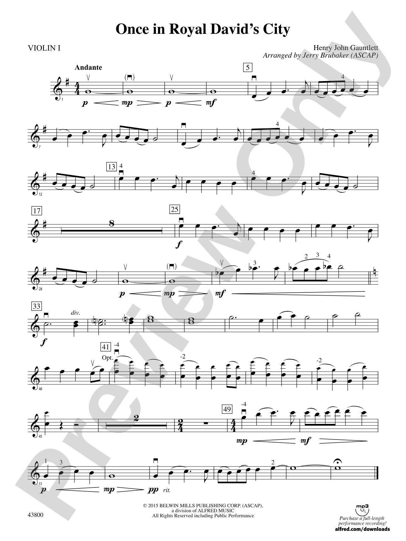 Once in Royal David's City: 1st Violin