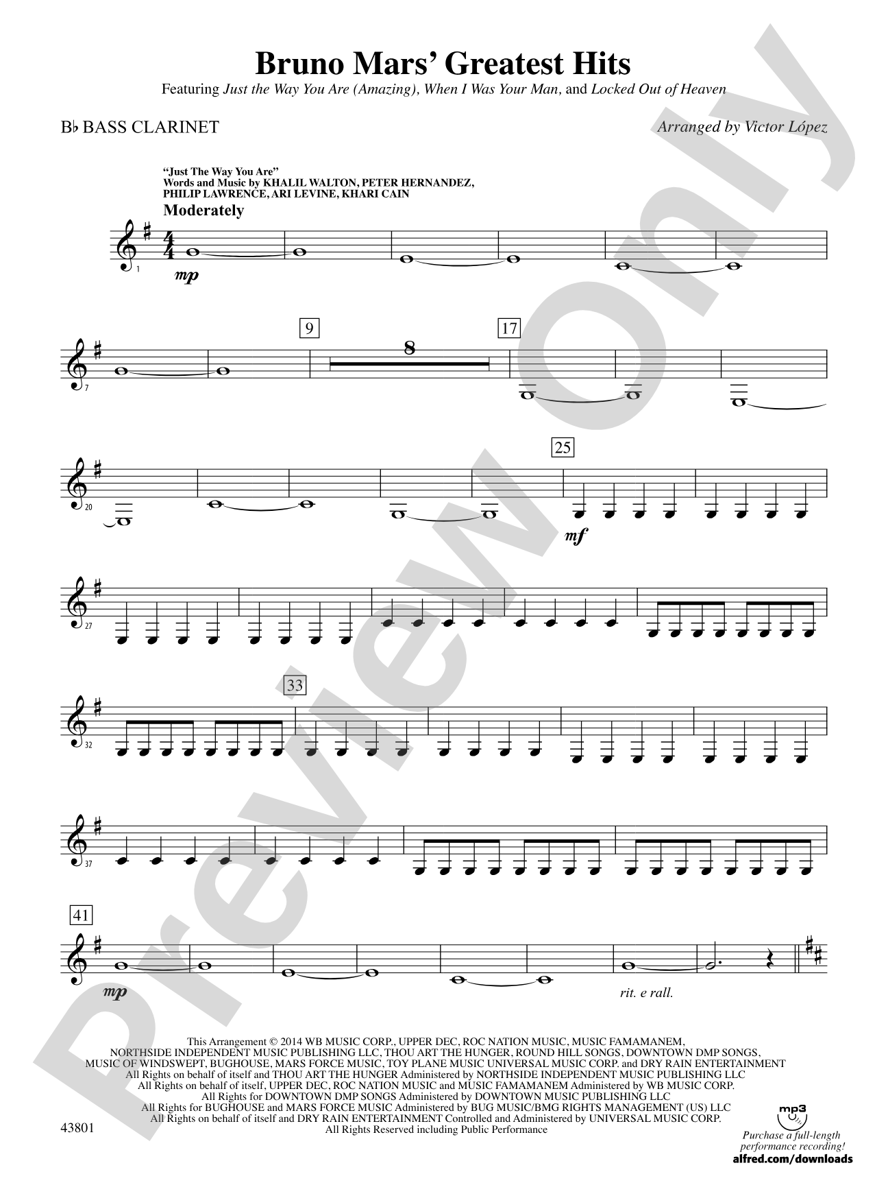 Bruno Mars' Greatest Hits: B-flat Bass Clarinet