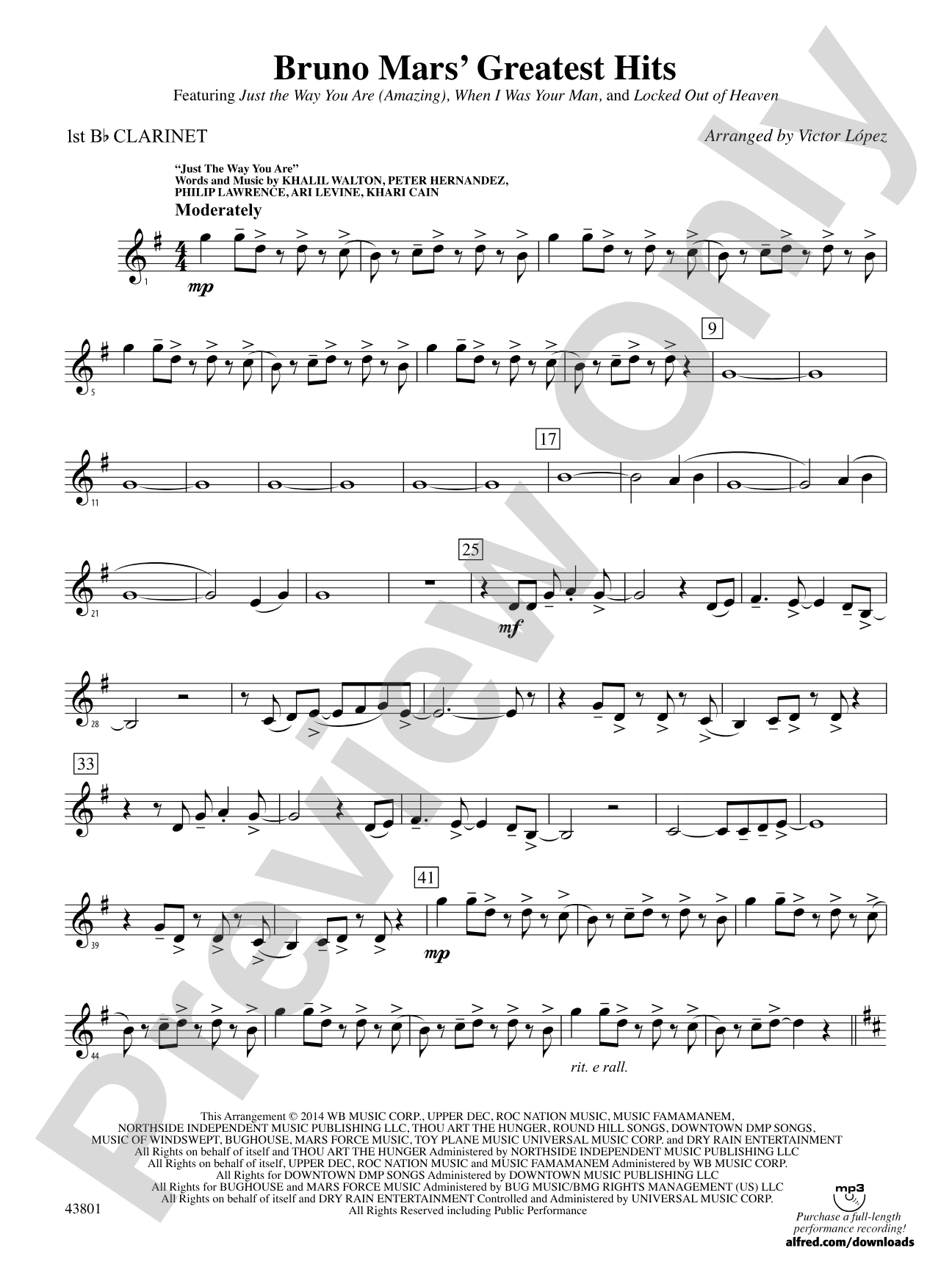 Bruno Mars' Greatest Hits: 1st B-flat Clarinet