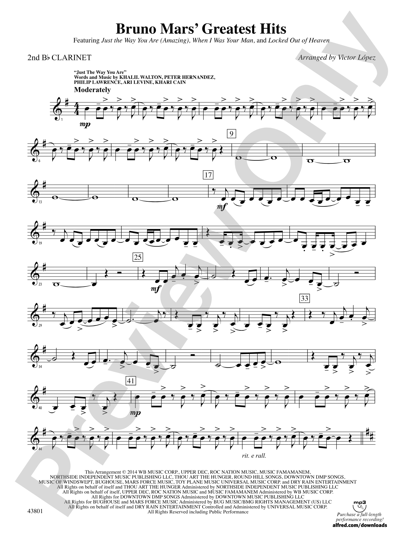 Bruno Mars' Greatest Hits: 2nd B-flat Clarinet