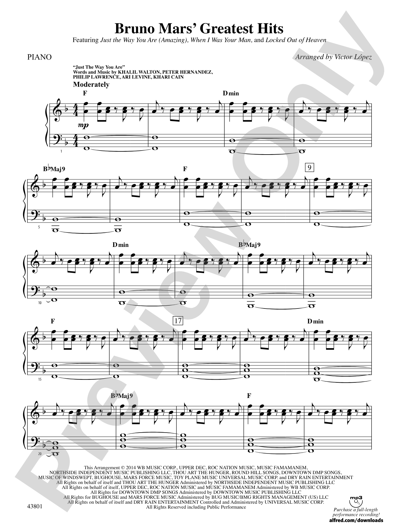 Bruno Mars' Greatest Hits: Piano Accompaniment