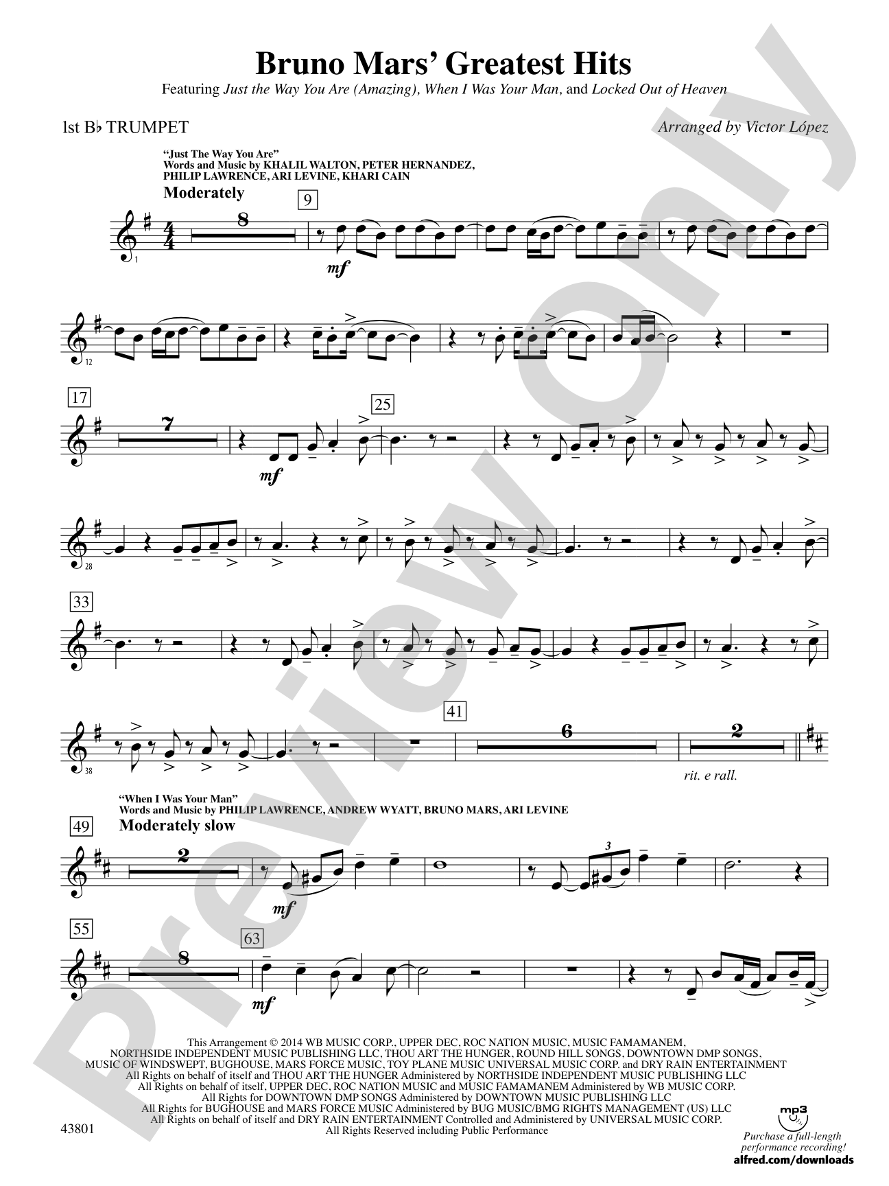 Bruno Mars' Greatest Hits: 1st B-flat Trumpet
