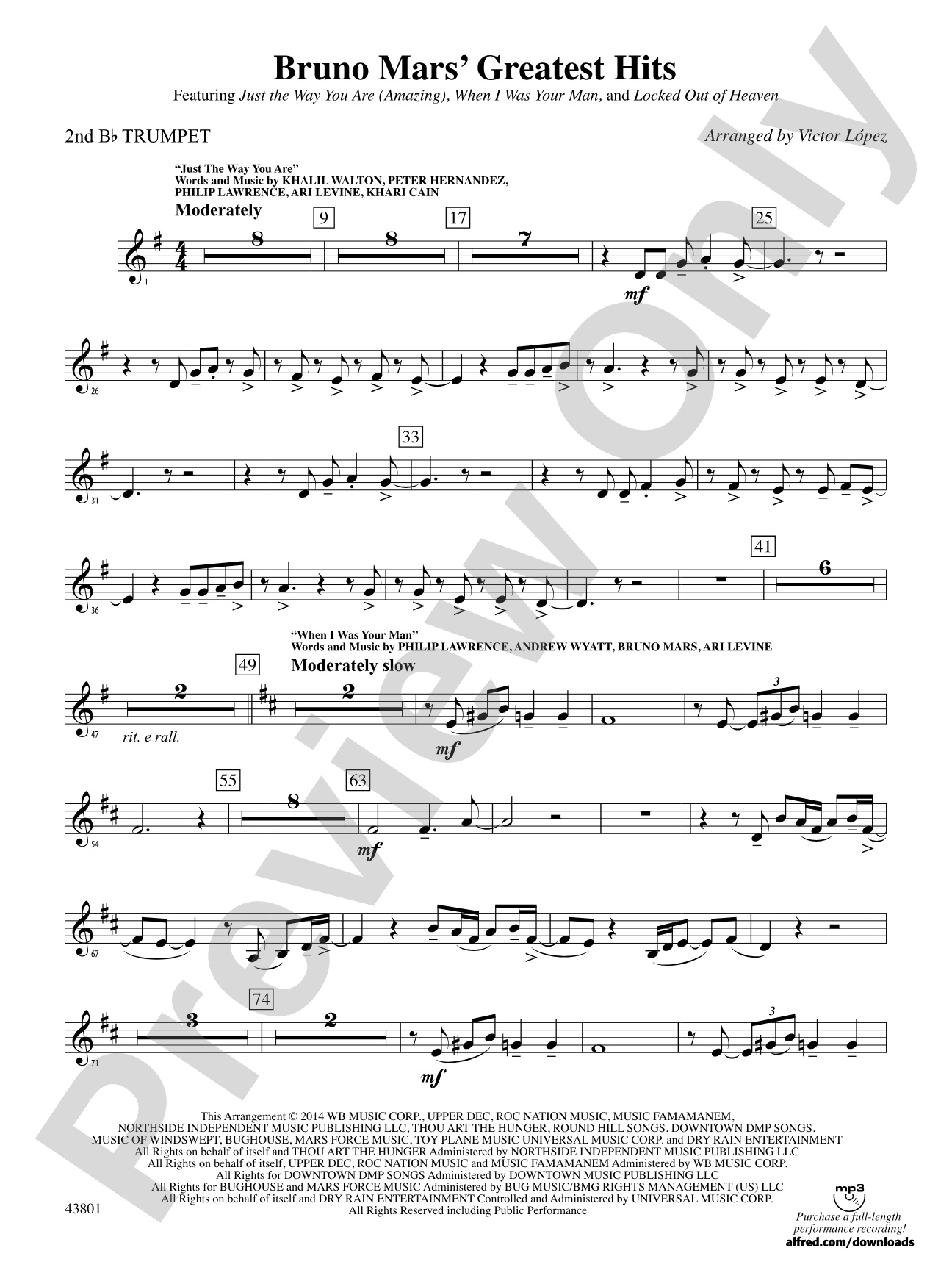 Bruno Mars' Greatest Hits: 2nd B-flat Trumpet