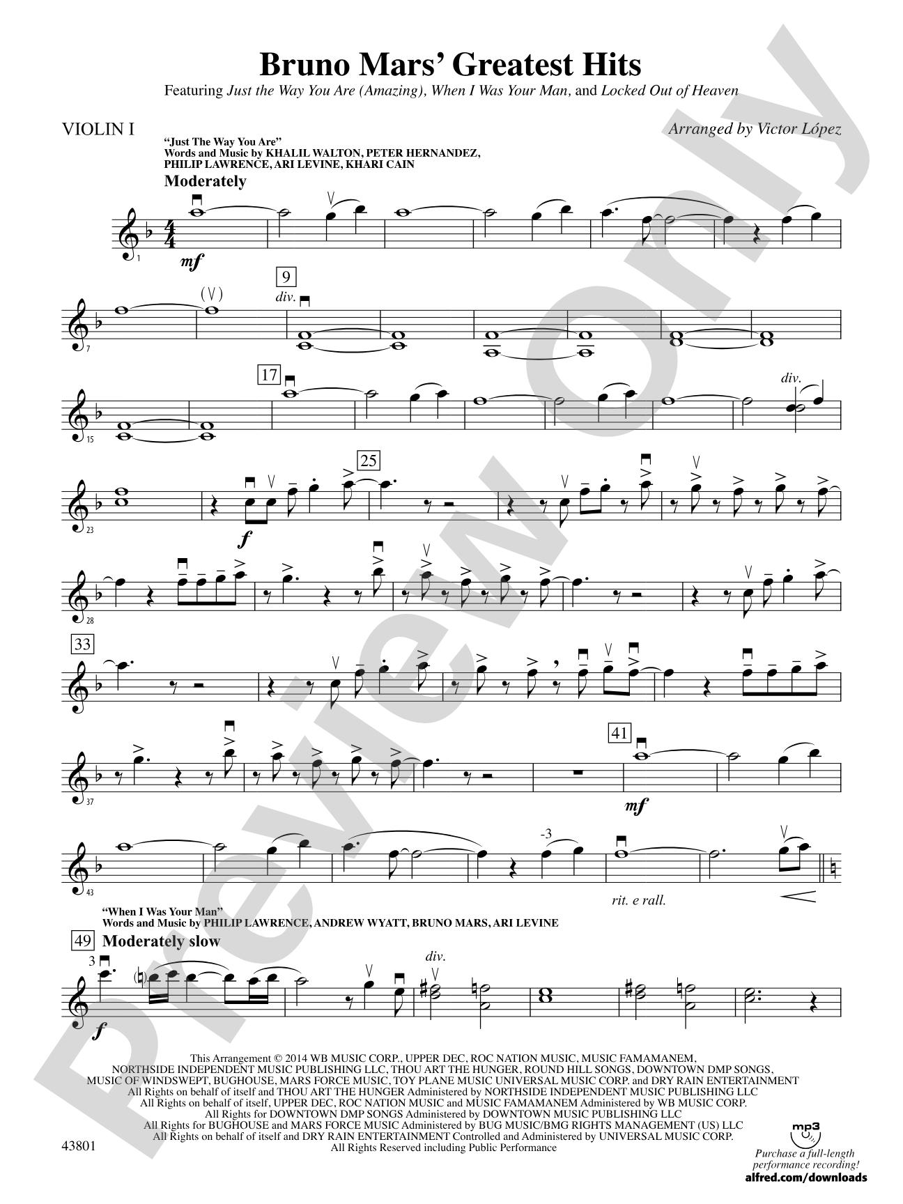 Bruno Mars' Greatest Hits: 1st Violin