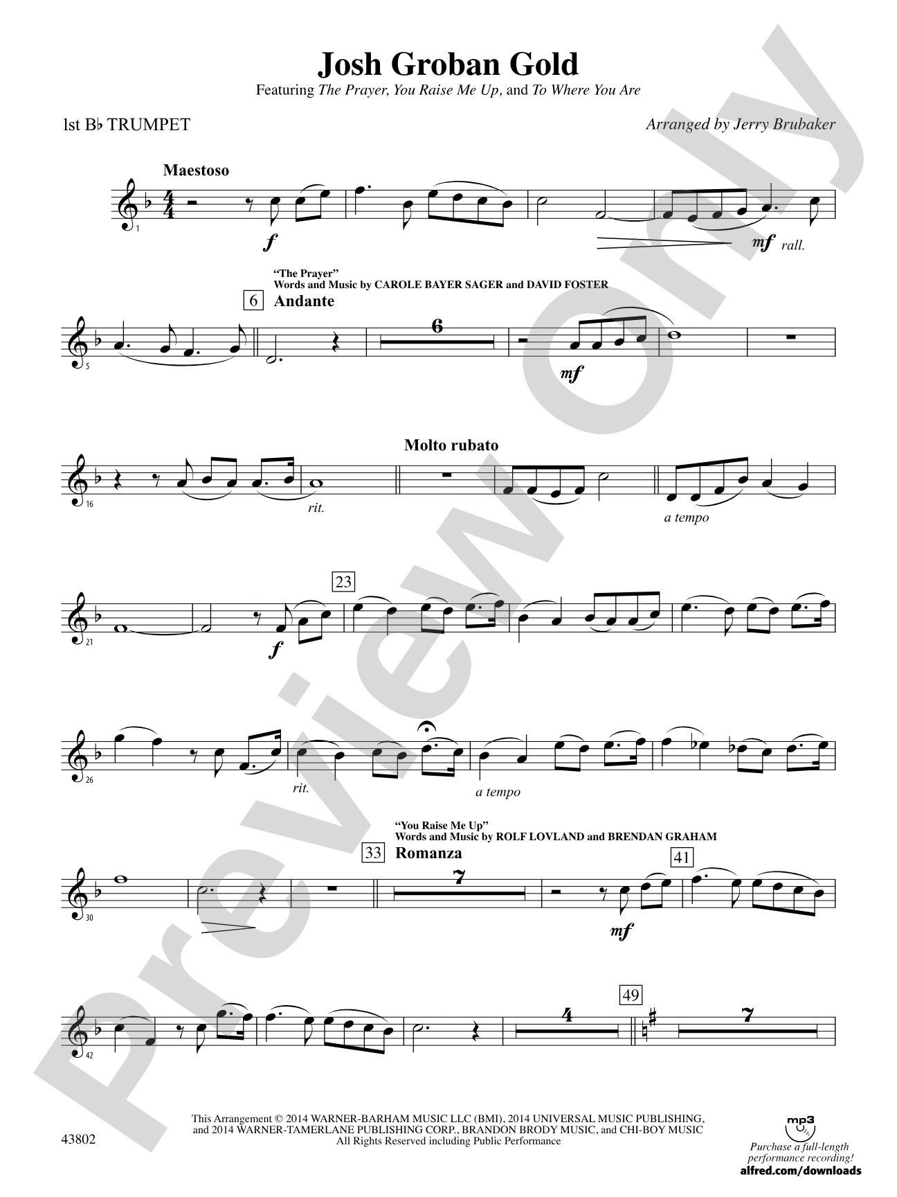 Josh Groban Gold: 1st B-flat Trumpet