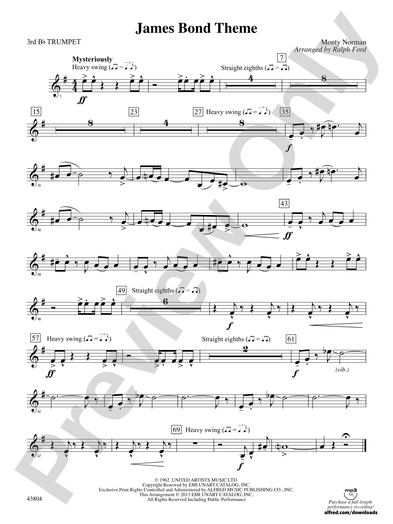 James Bond Theme: 3rd B-flat Trumpet