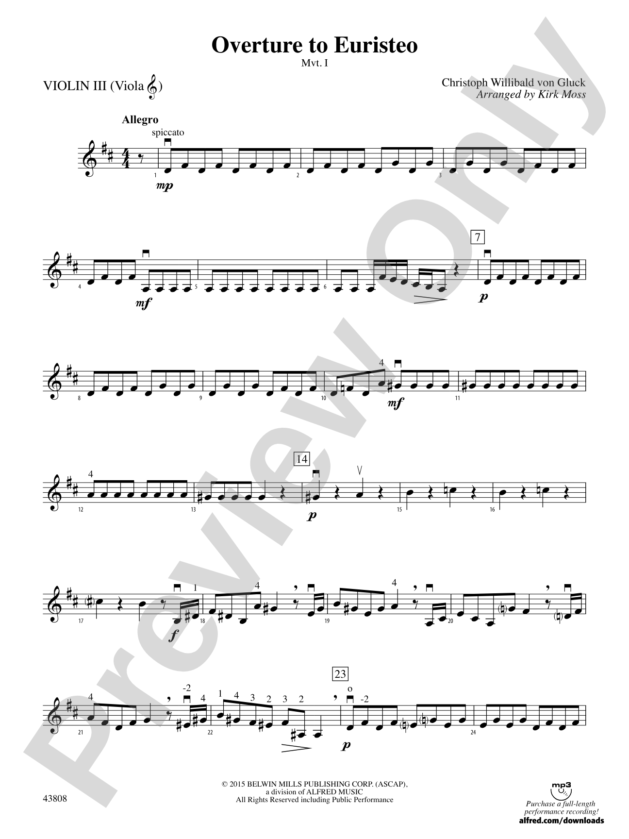 Overture to Euristeo: 3rd Violin (Viola [TC])