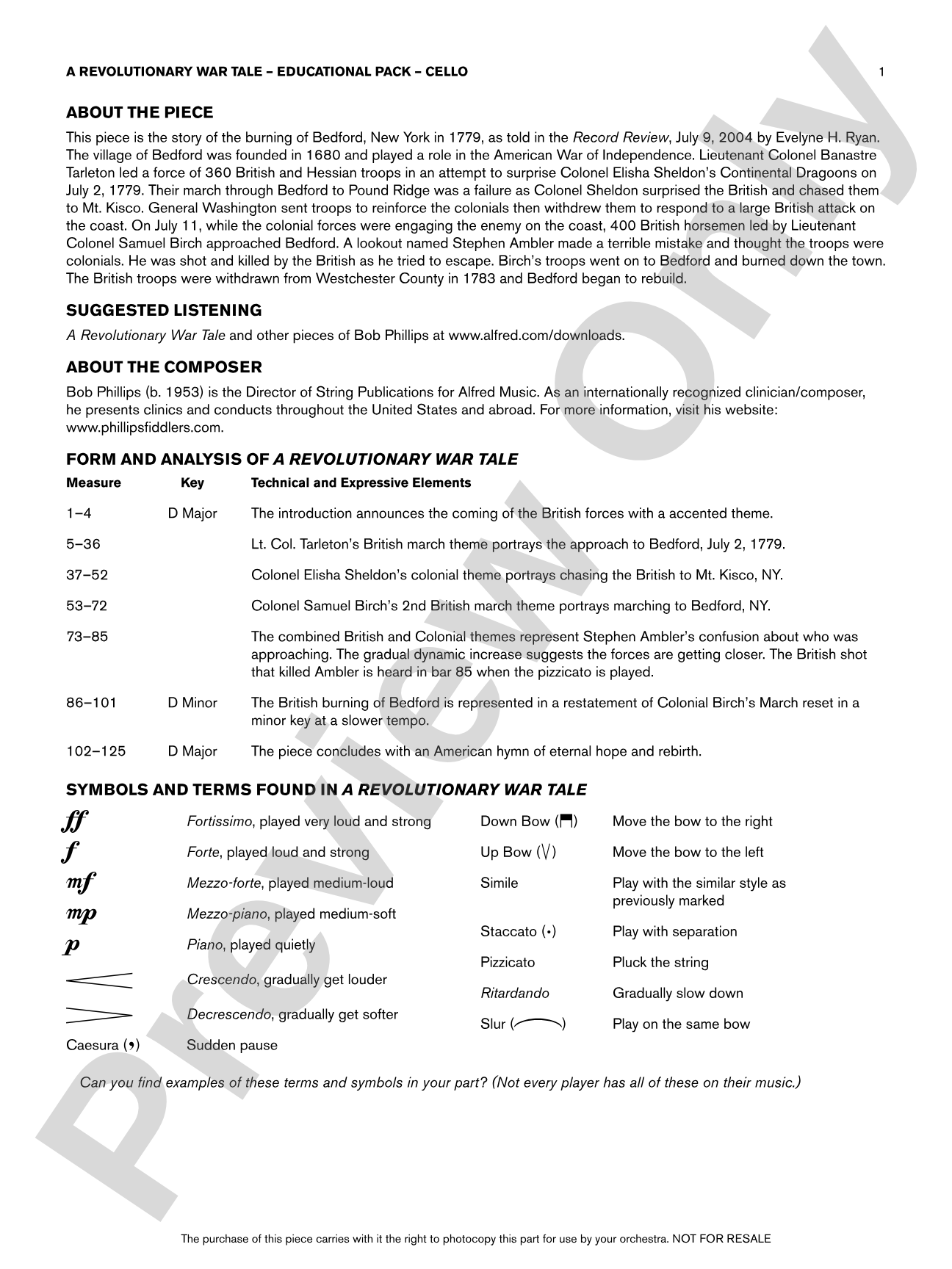 A Revolutionary War Tale: Cello Educational Pack