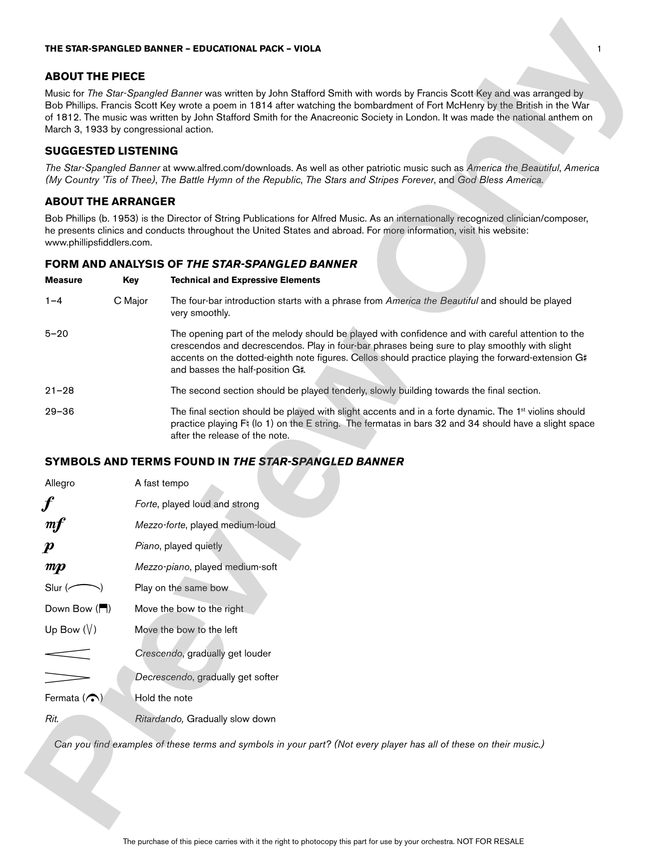 The Star-Spangled Banner: Viola Educational Pack