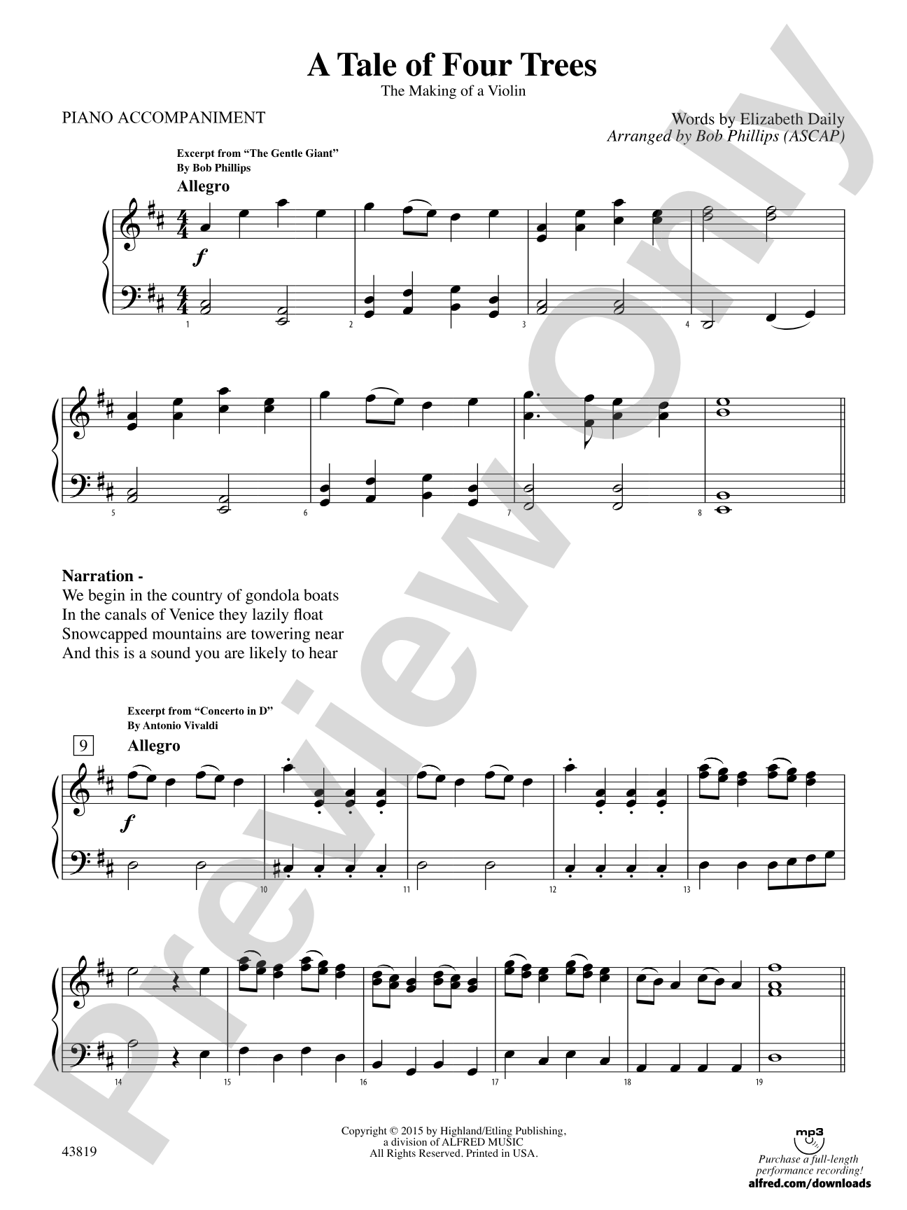 A Tale of Four Trees: Piano Accompaniment