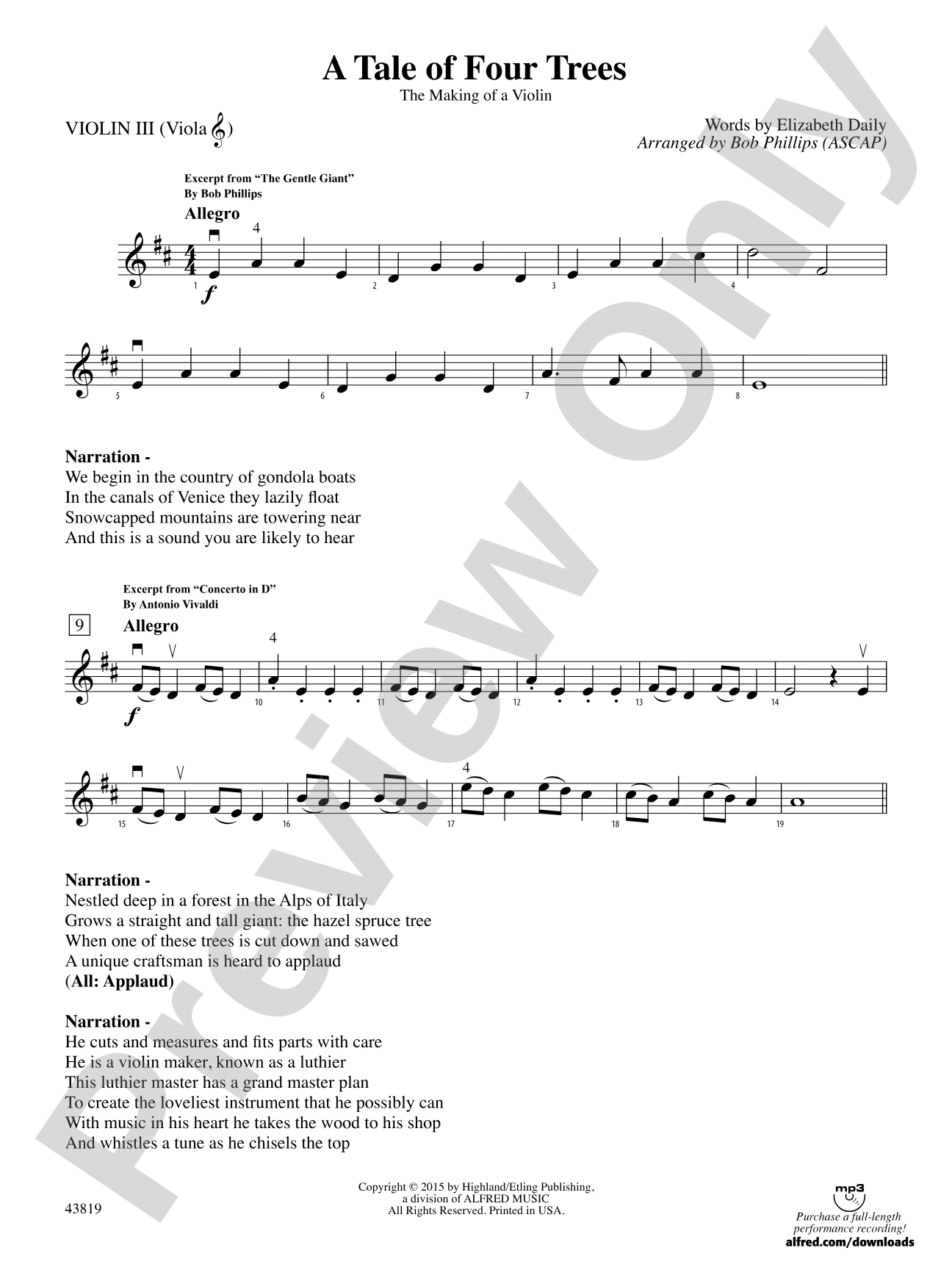 A Tale of Four Trees: 3rd Violin (Viola [TC])