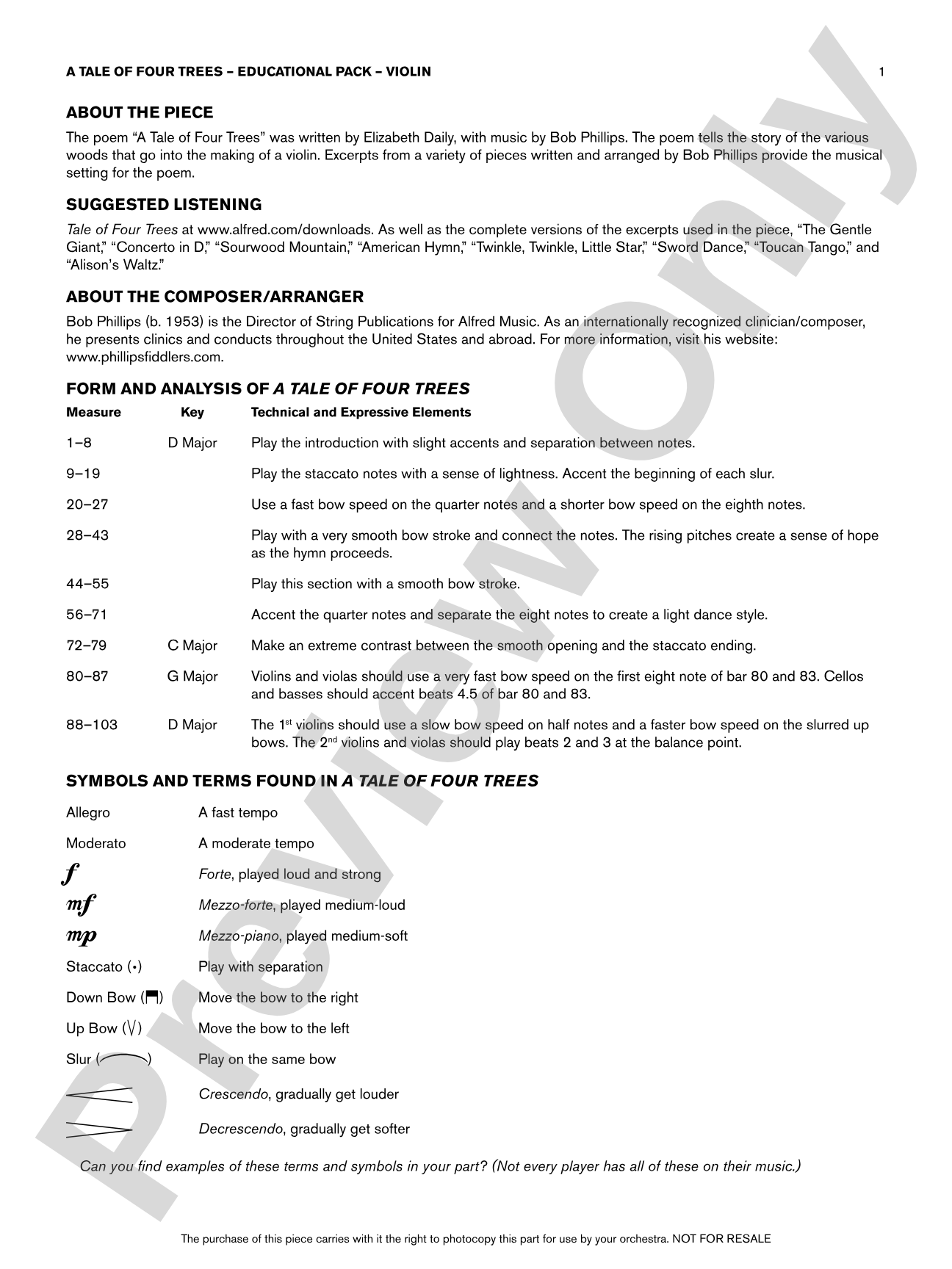 A Tale of Four Trees: Violin Educational Pack