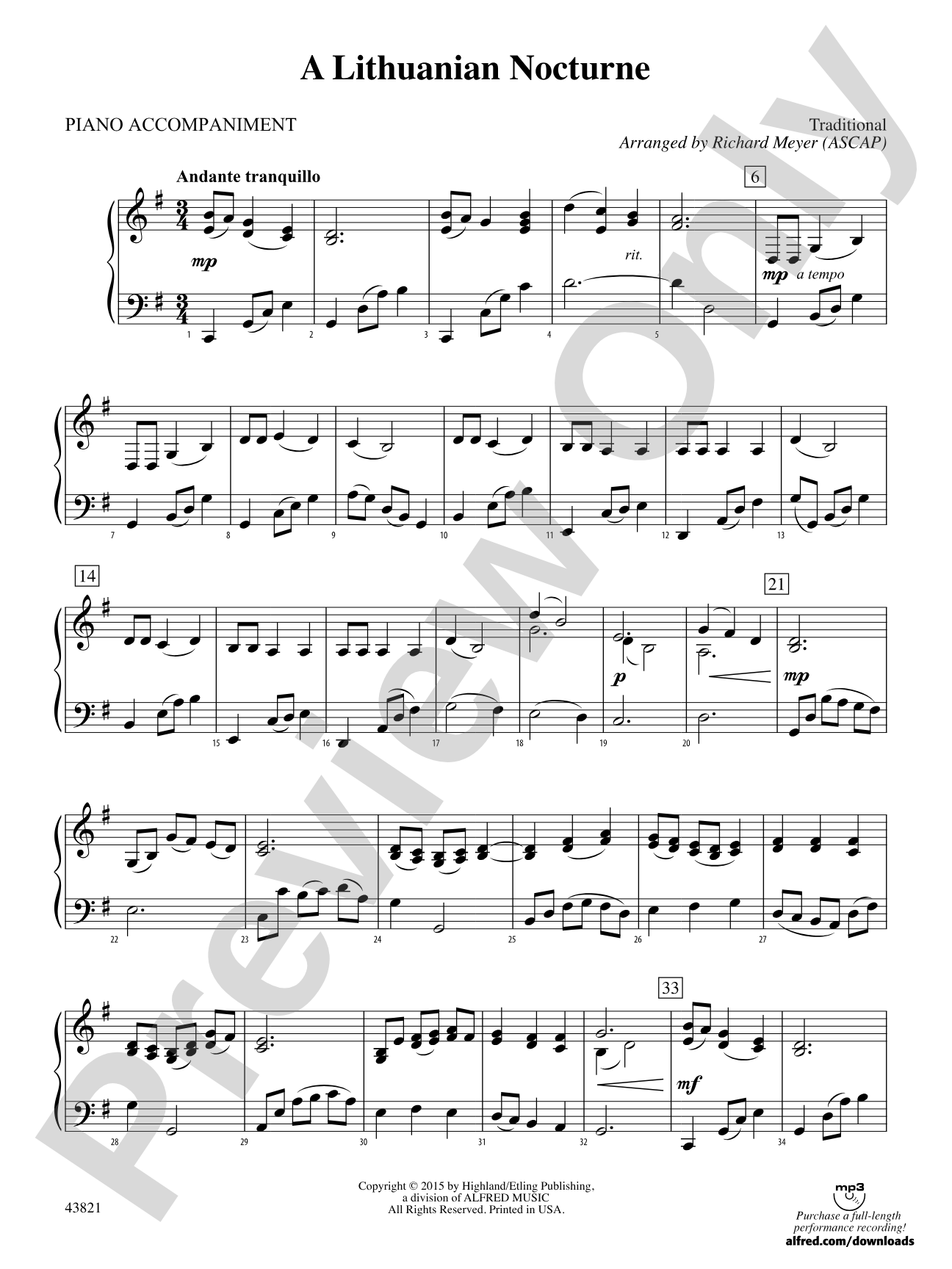 A Lithuanian Nocturne: Piano Accompaniment
