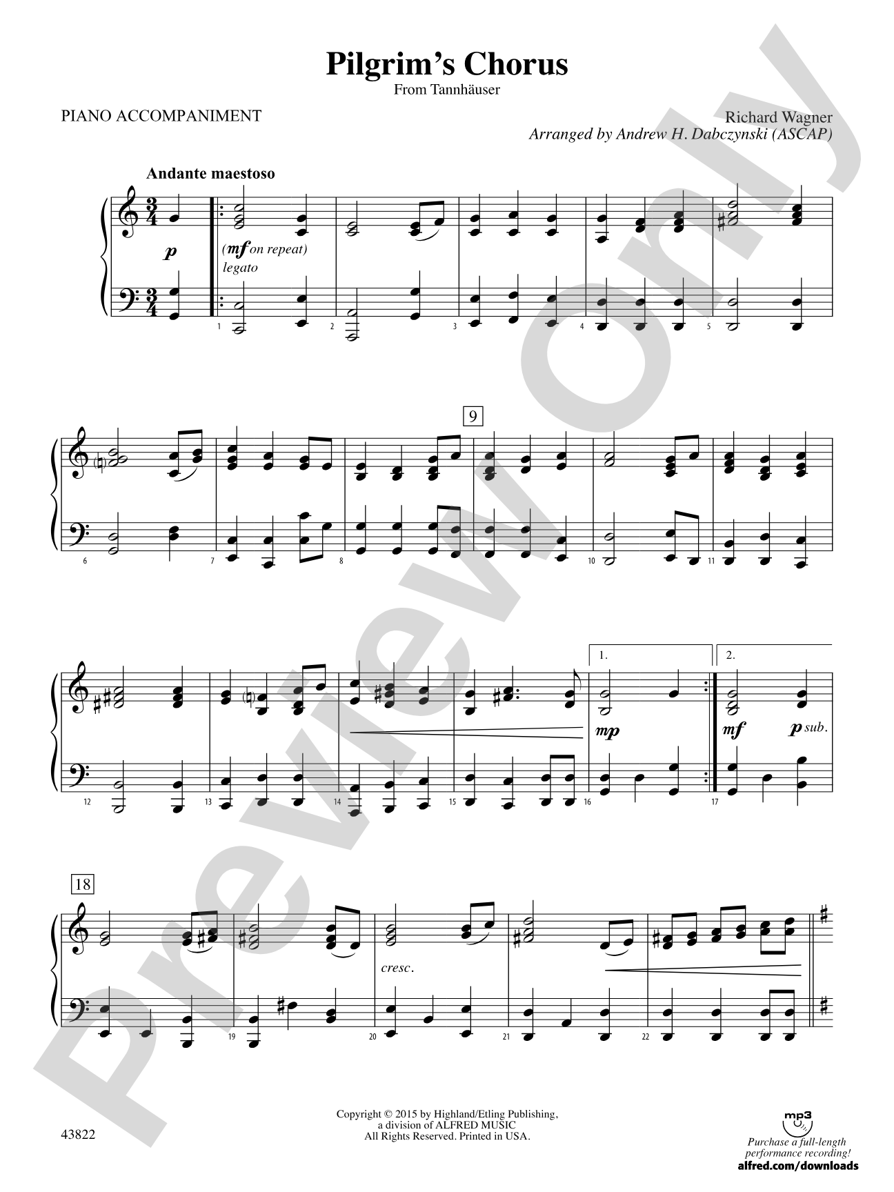 Pilgrim's Chorus (from Tannhäuser): Piano Accompaniment