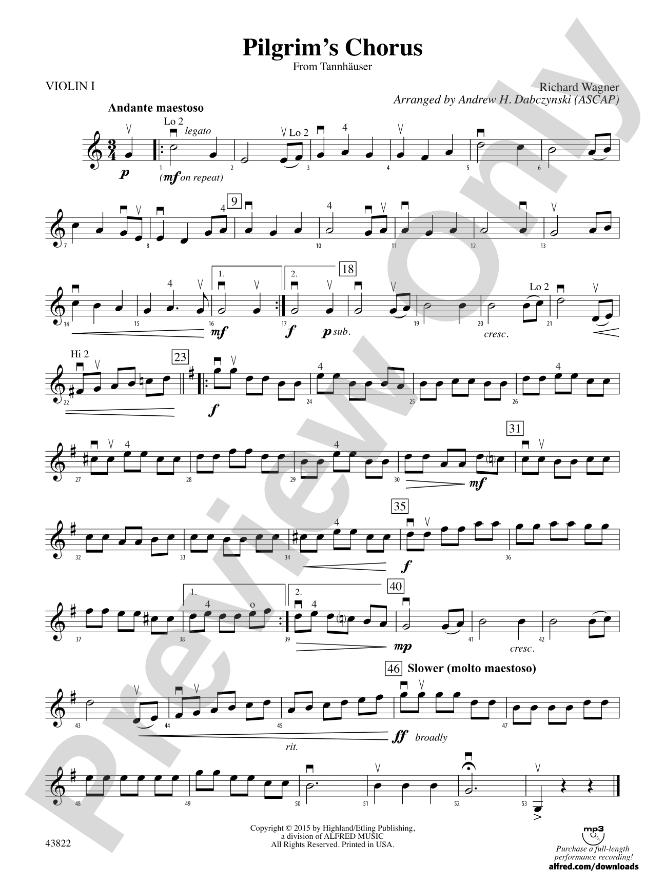 Pilgrim's Chorus (from Tannhäuser): 1st Violin