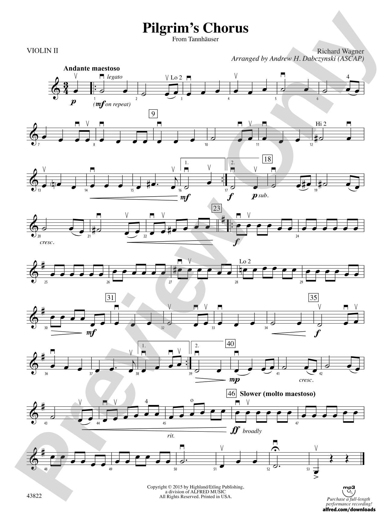 Pilgrim's Chorus (from Tannhäuser): 2nd Violin