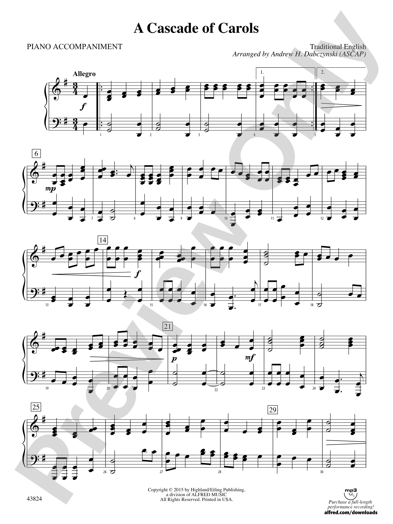 A Cascade of Carols: Piano Accompaniment